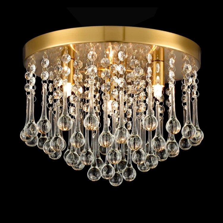 Brass Modern Crystal Ceiling Light Flush Mount Light Fixture