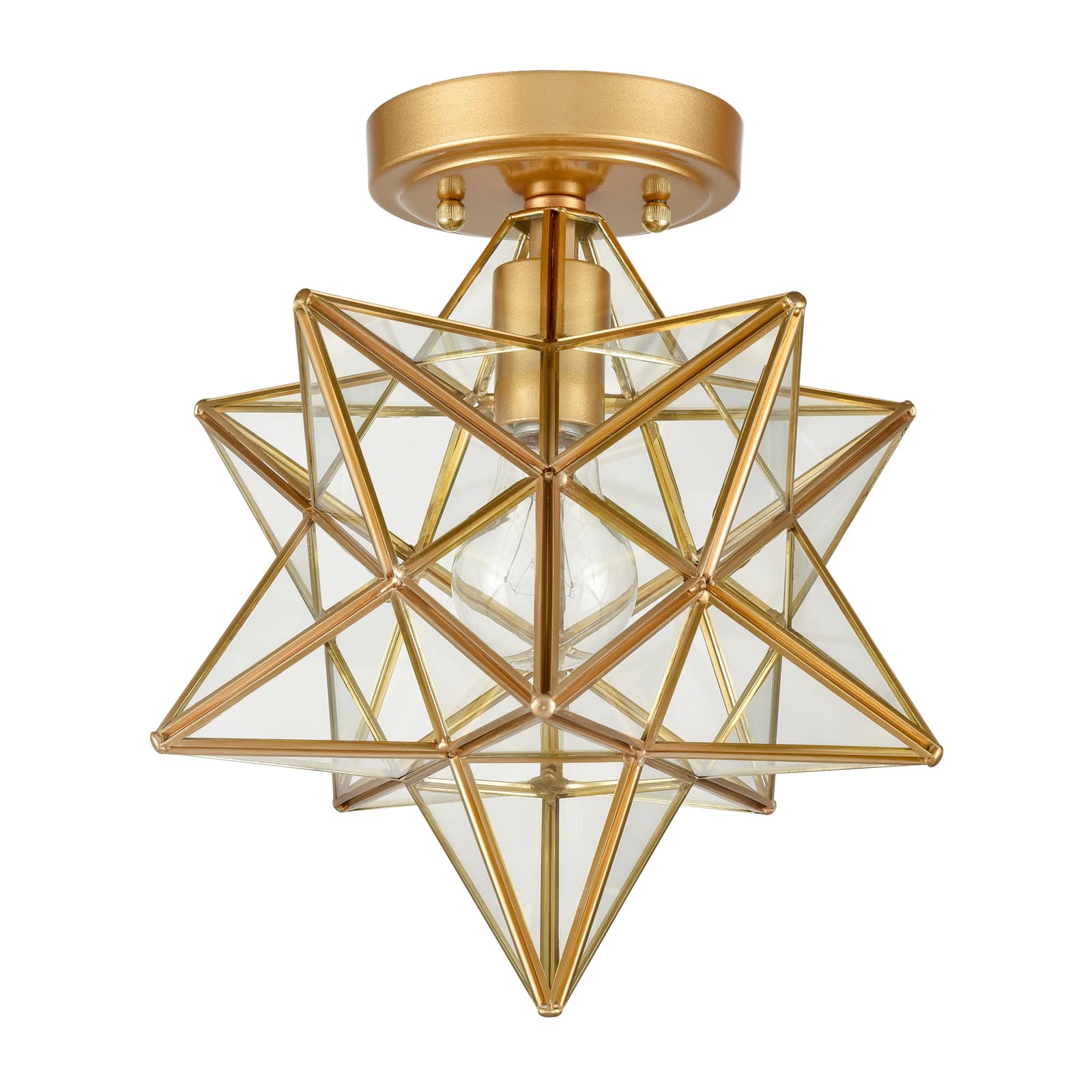 Modern Brass Moravian Star Ceiling Light with Clear Glass 12 Inches