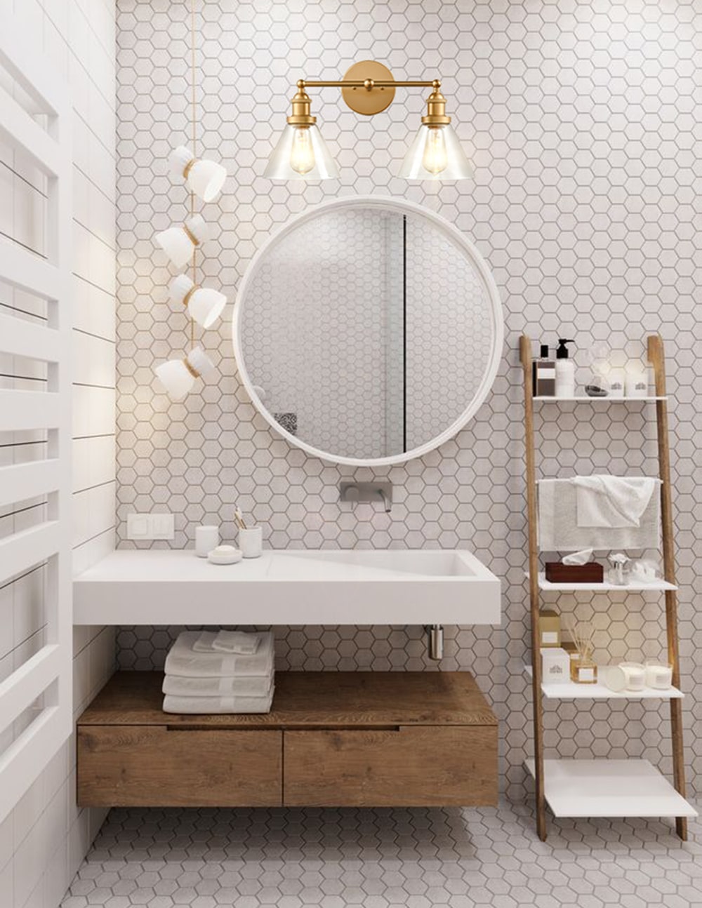 Modern Brass Wall Sconce 2 Light Glass Bath Vanity Light