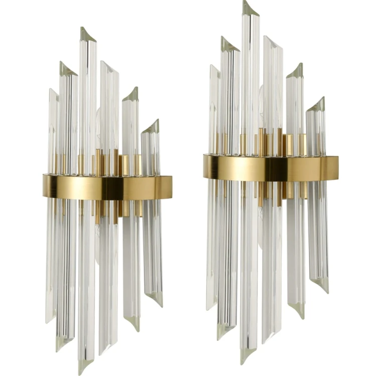 Brass Modern Glass Crystal Wall Sconce Set of 2 Claxy
