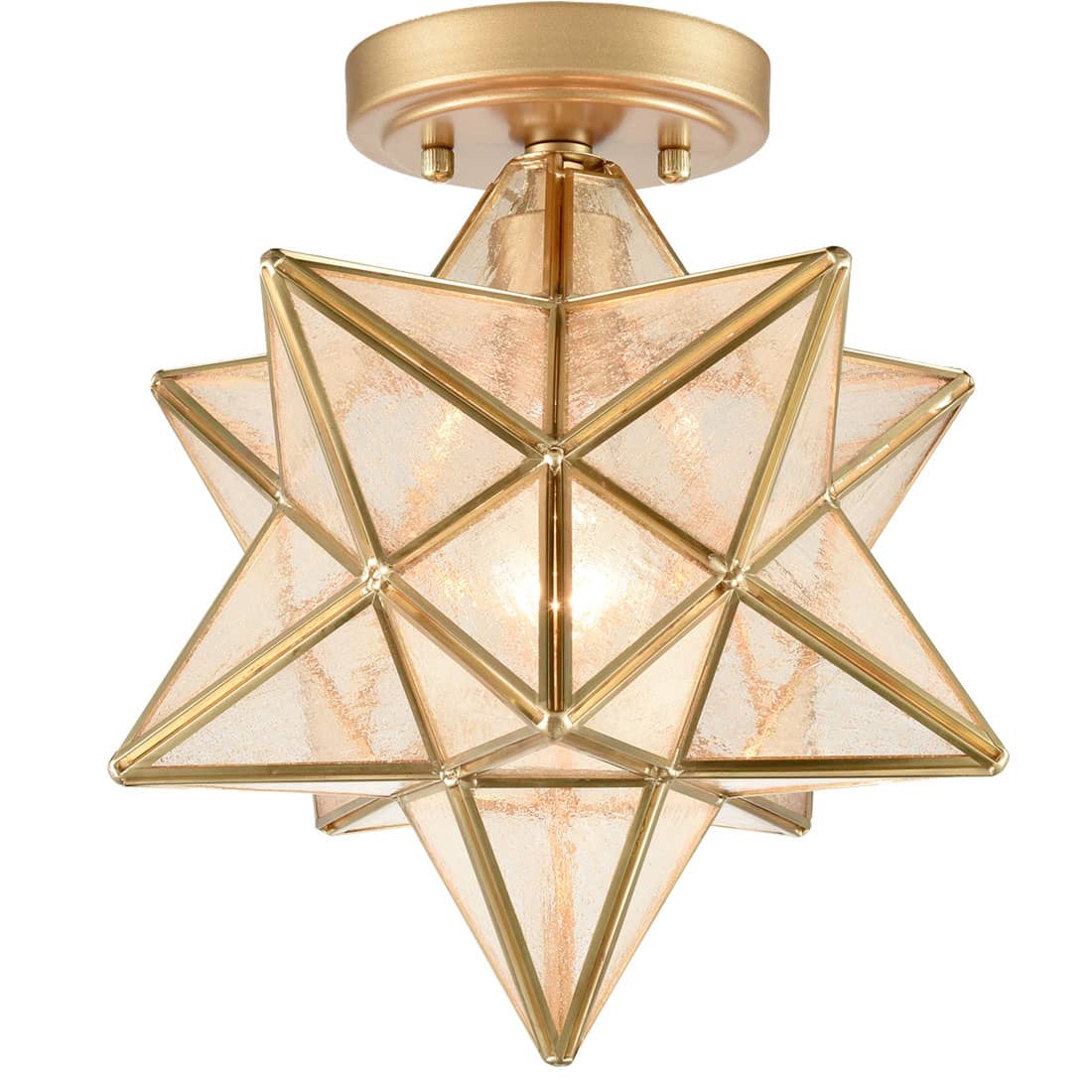 Modern Moravian Star Ceiling Light with Seeded Glass 12 inches Brass
