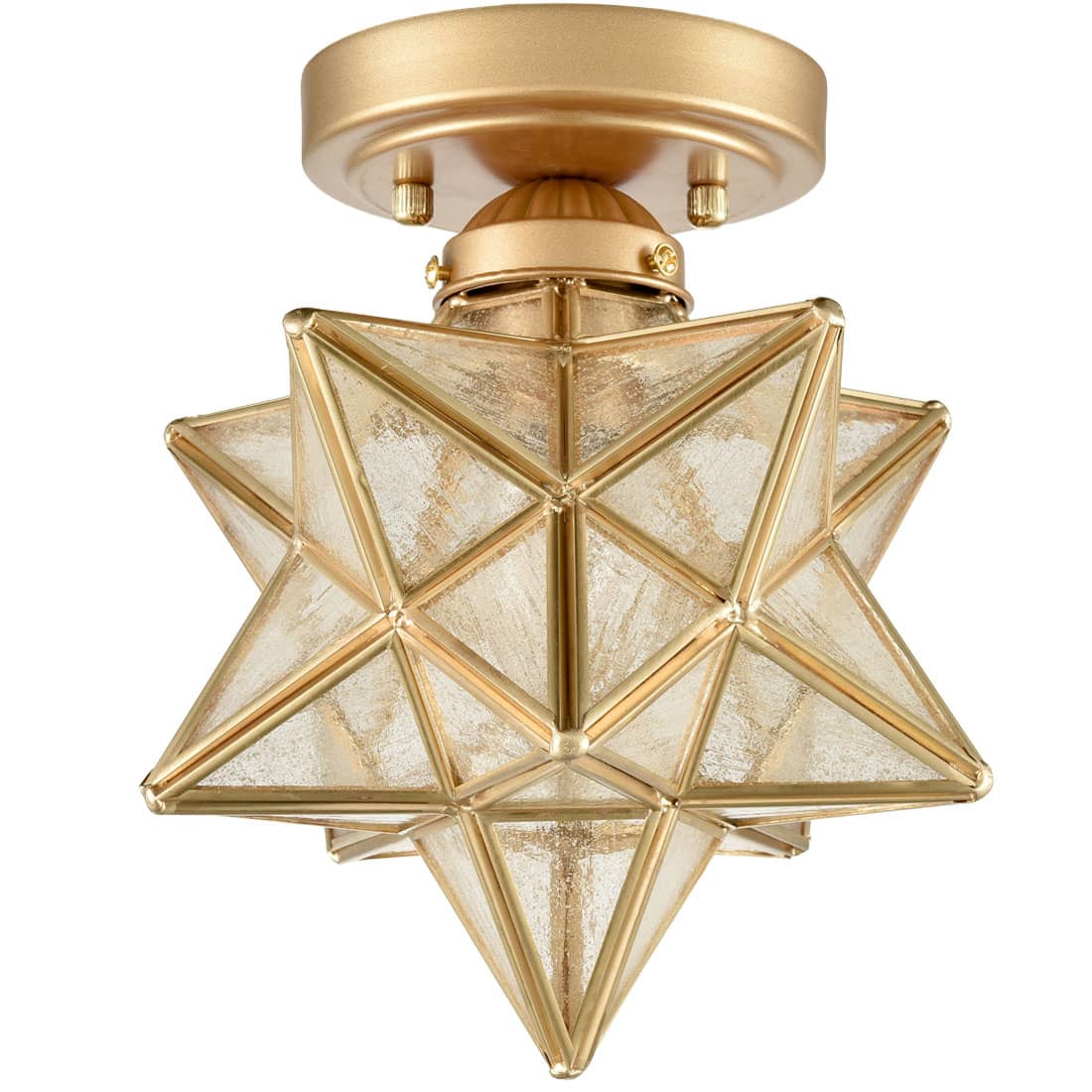 Modern Moravian Star Ceiling Light with Seeded Glass 8 Inches Brass
