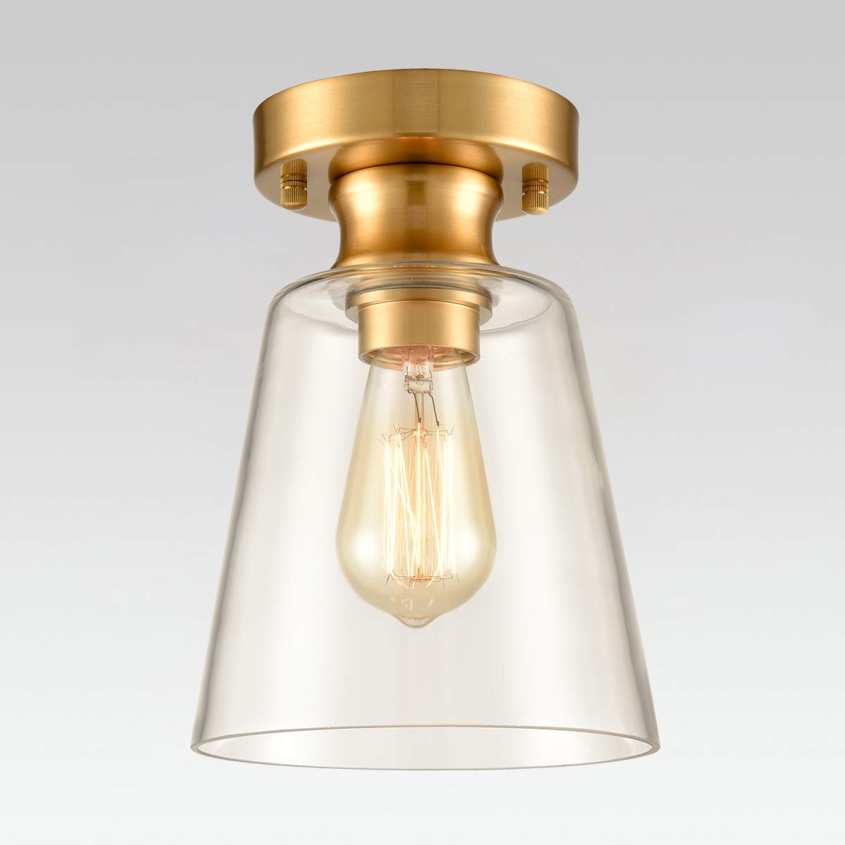 Modern Semi Flush Ceiling Light Brass Fixture with Bell Clear Glass
