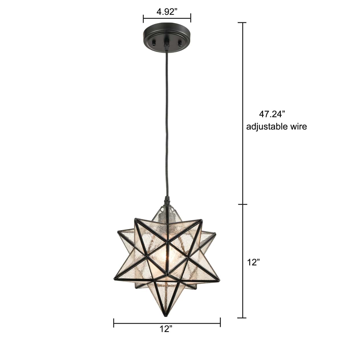 Moravian Star Pendant Light Seeded Glass Shade 12 Inches