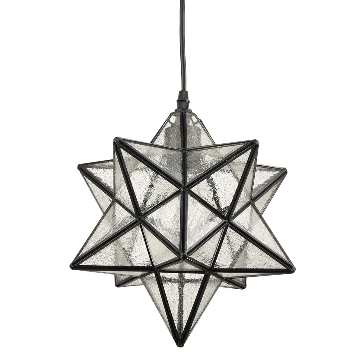 Moravian Star Pendant Light Seeded Glass Shade 12 Inches
