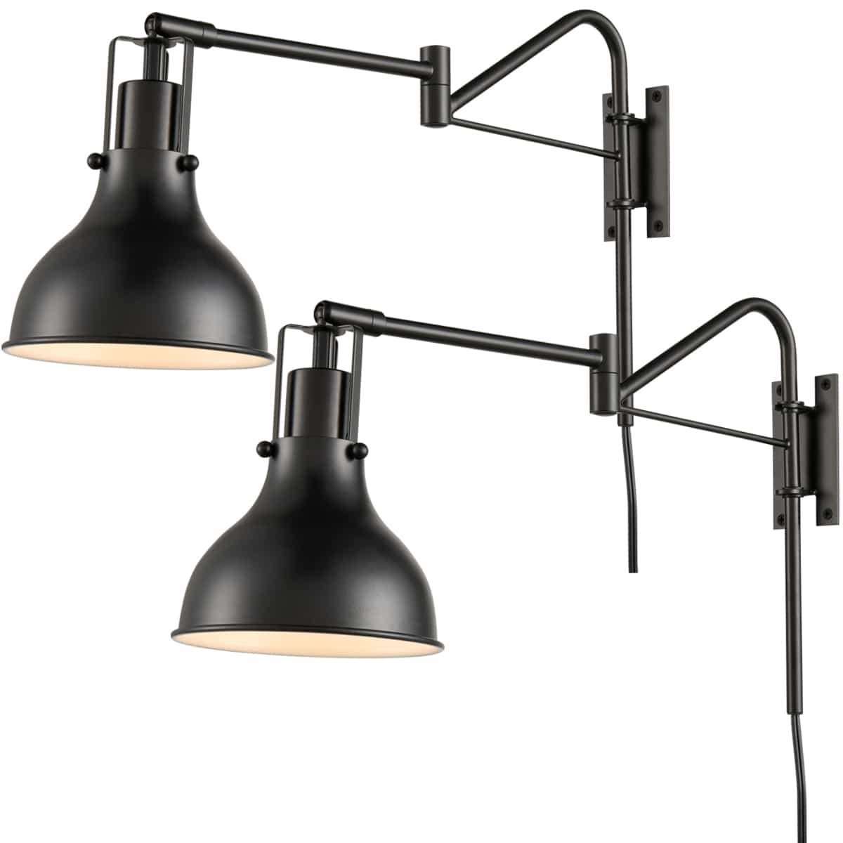 Plug-in Wall Sconce Set of Two Wall Light Black Swing Arm Wall Lamp