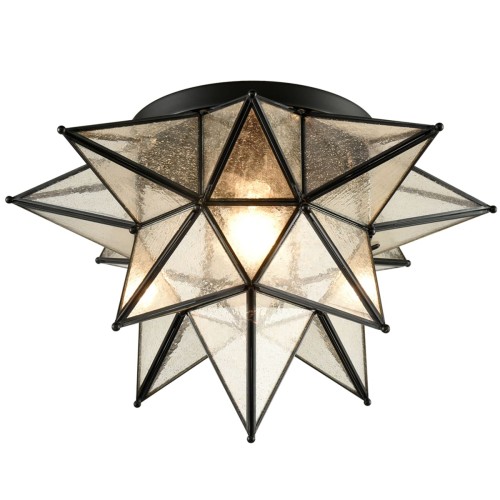 Seeded Glass Moravian Star Flush Mount Ceiling Light, 18-Inch, Black