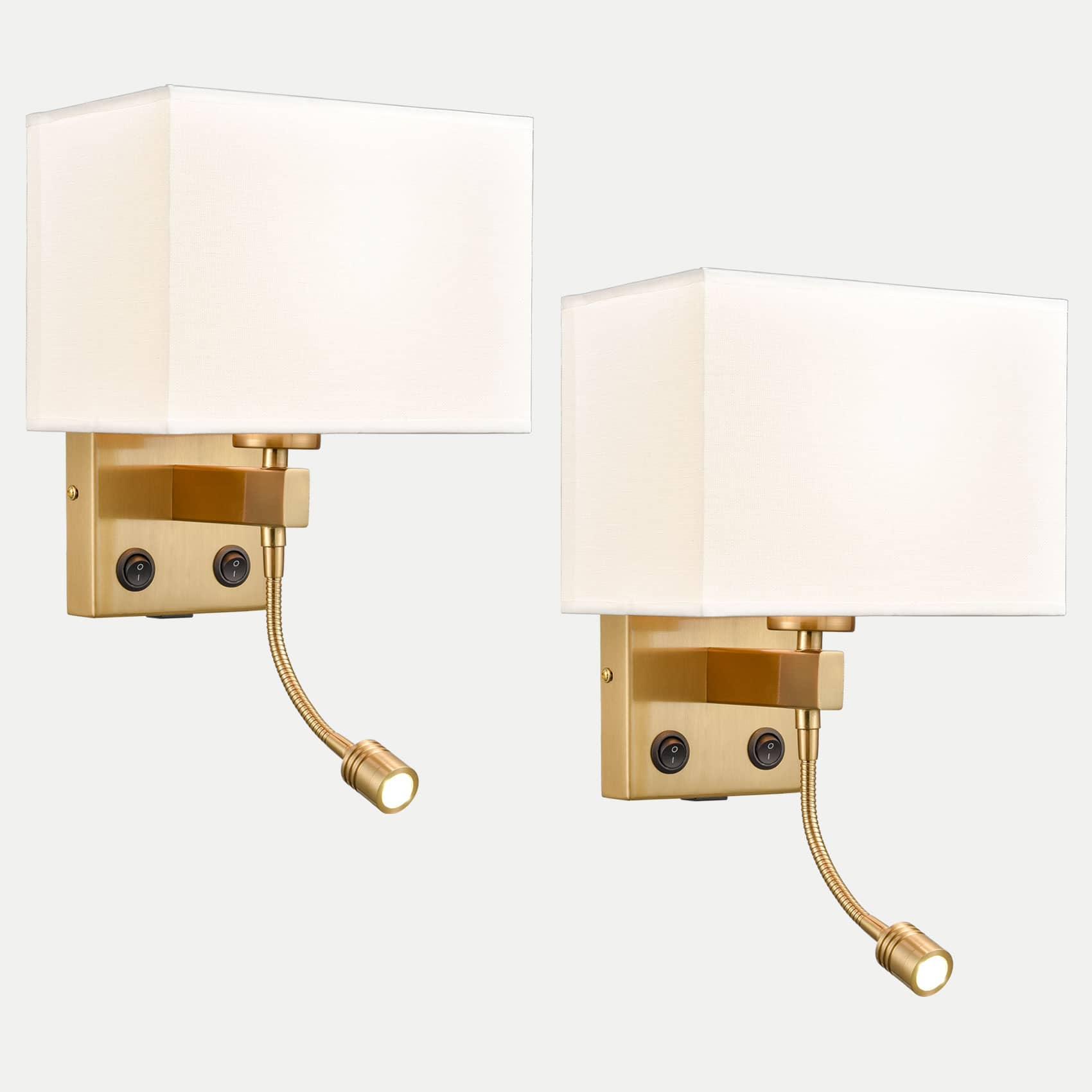 2-Pack Brass Fabric Wall Lamp ,USB Charging Port + LED Reading Light