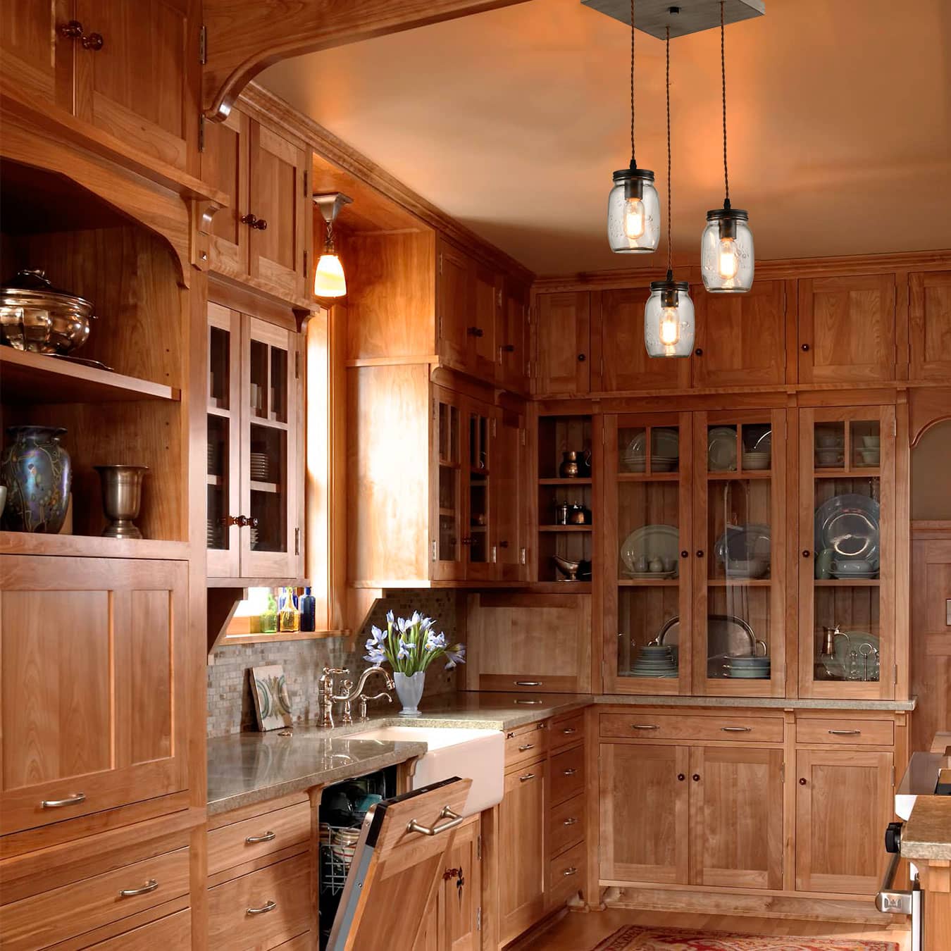 Farmhouse Hanging Mason Jar Pendant Chandelier 3-Light