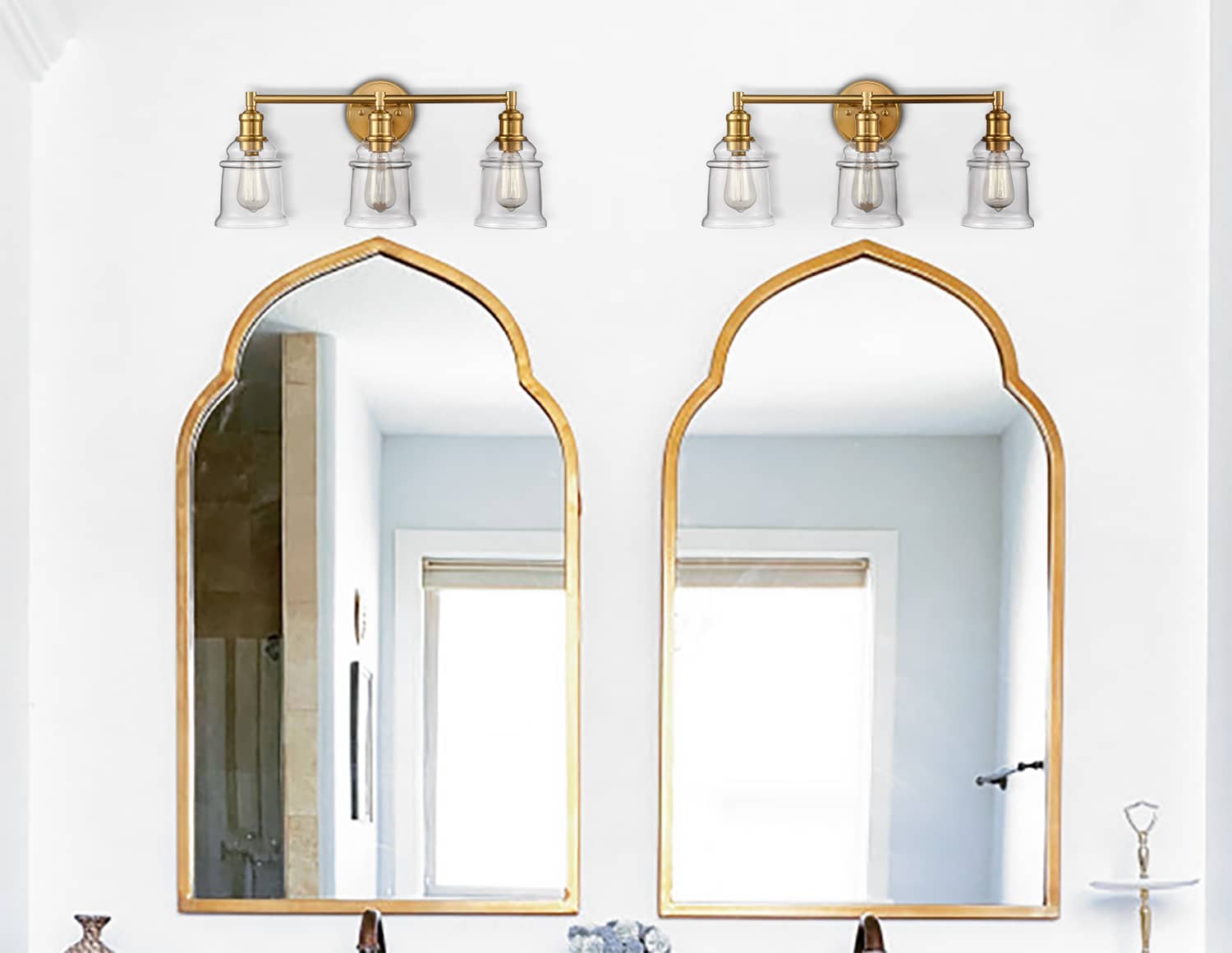 Modern Bath Vanity Light 3-Light Brass Wall Sconce