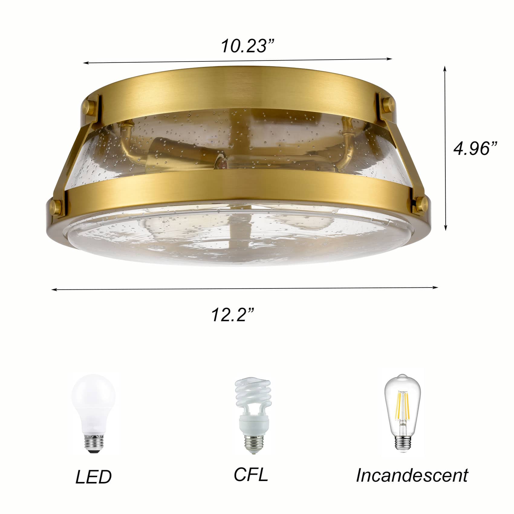 Modern Brass Ceiling Light Fixtures with Clear Seeded Glass Shade