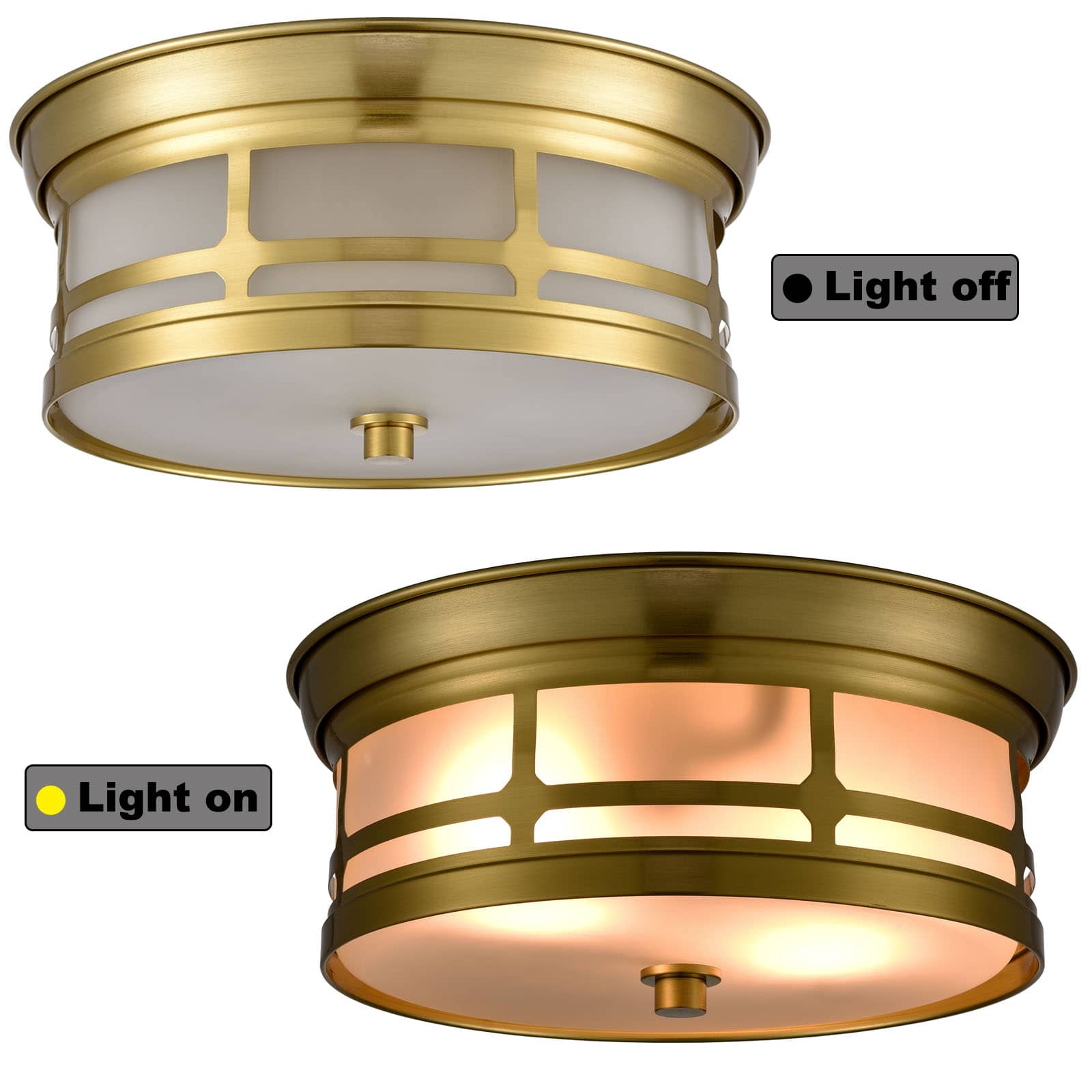 Modern 2-light Drum Gold  Metal with Matt Glass Flush Mount Ceiling Light Fixture