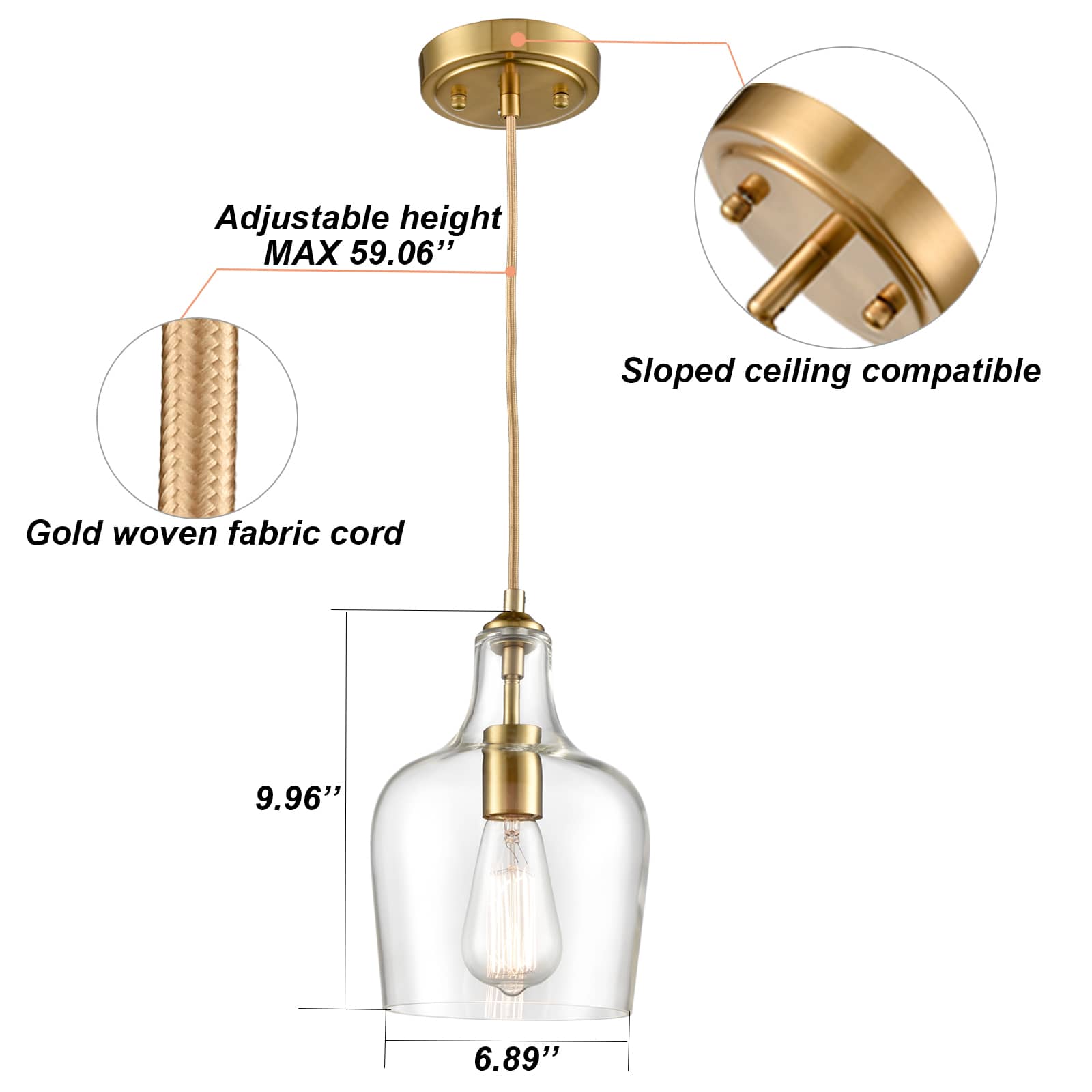 Modern Gold with Bell Shade Glass Shade Adjustable Pendant Light Fixture