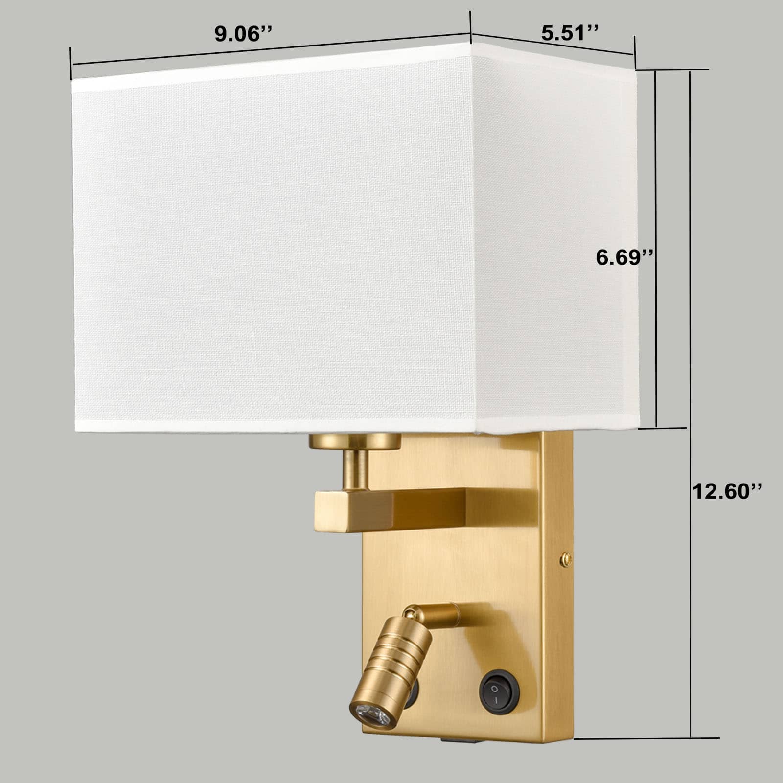 Modern Set of 2 Brass Gold with White Fabric Wall Sconce with USB Charging Port|Twin on/off Switch|LED Reading Light for bedroom