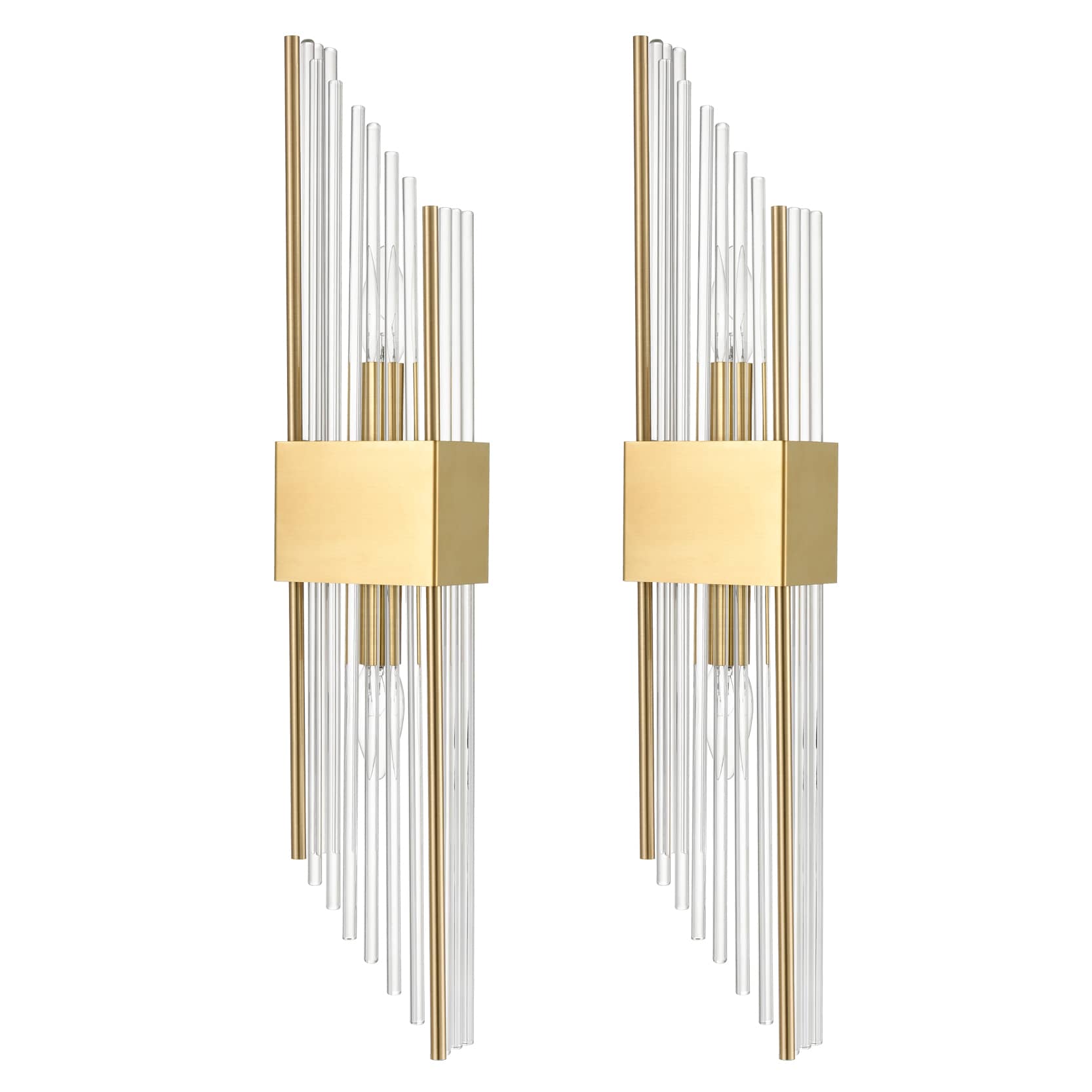 Set of 2 Modern Gold Metal Wall Sconce with Crystal Clear Glass for Bedroom