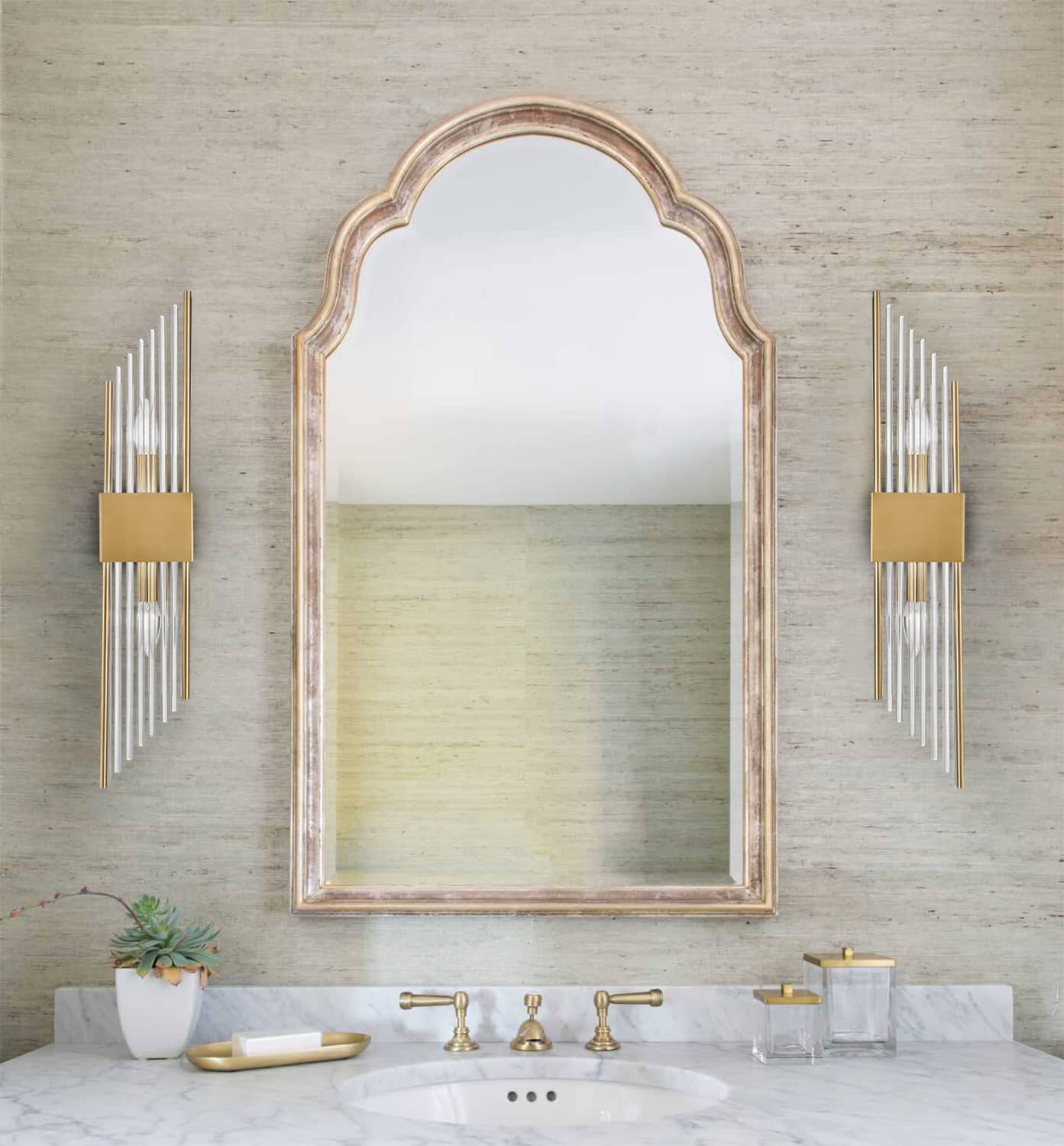 Set of 2 Gold Brass Wall Sconce with Glass Rod Claxy