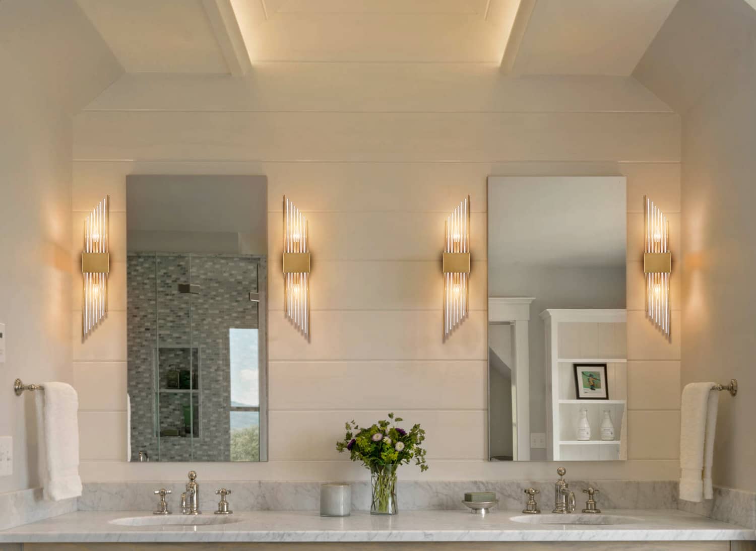 Set of 2 Gold Brass Wall Sconce with Glass Rod Claxy