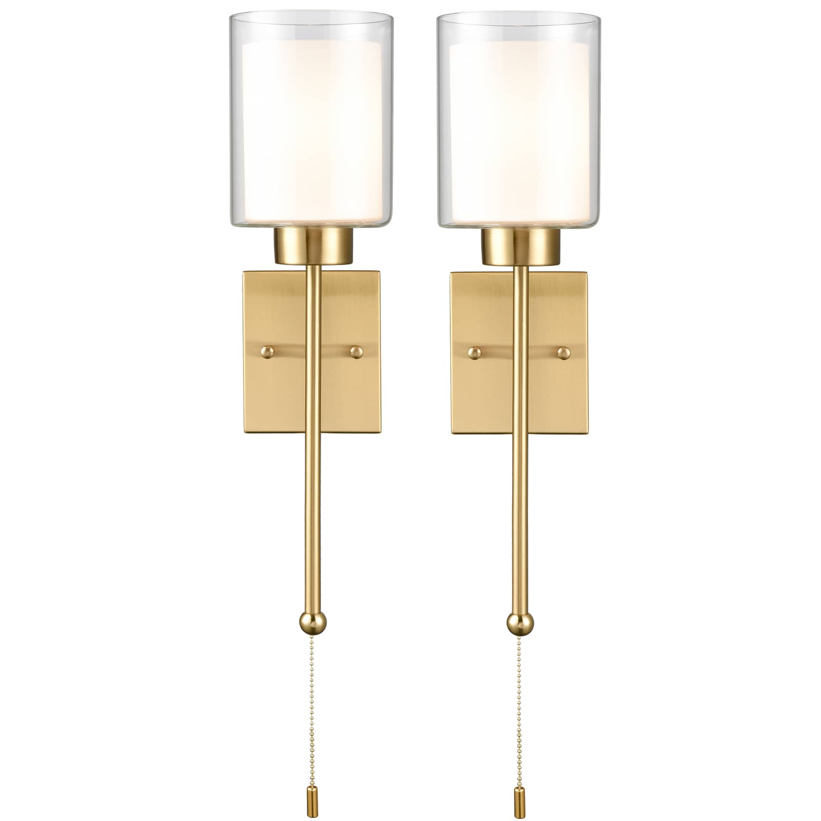 Sets of 2 Gold With Dual Glass Shade Wall Light fixture with Pull Chain On/Off Switch For Bedroom