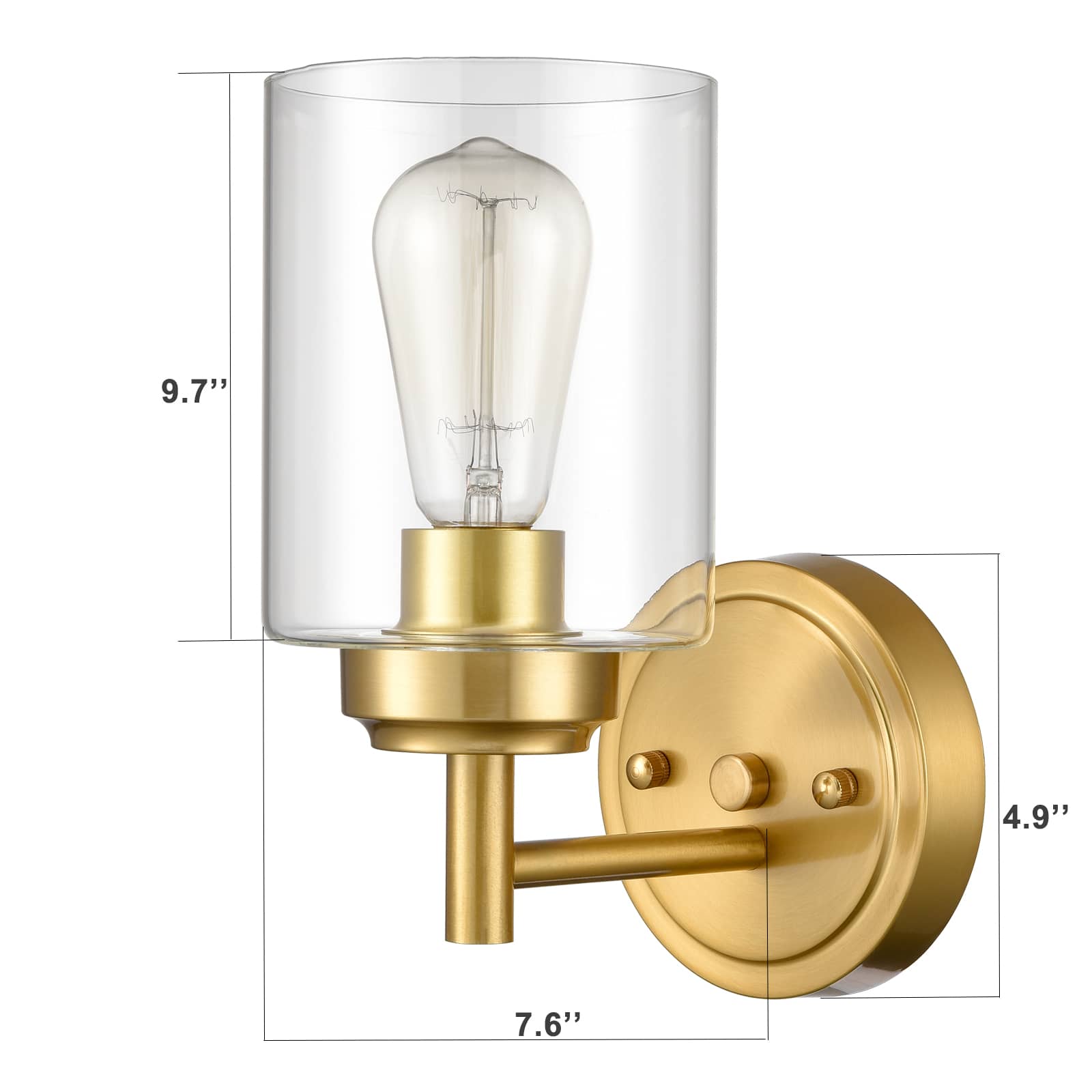 1-light Modern Brushed Brass Gold with Clear Glass Shade Vanity Wall Sconce