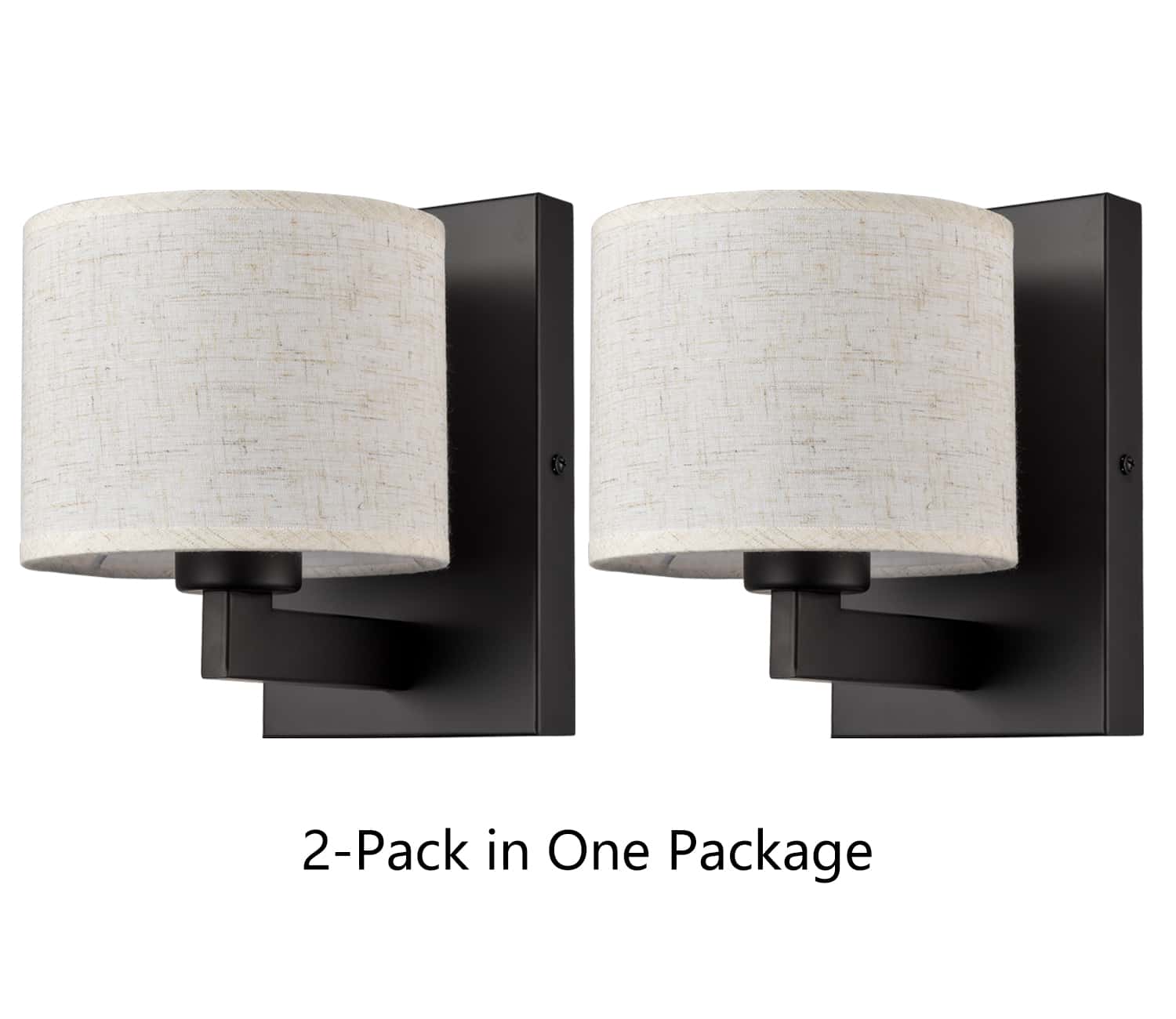 Black Wall Sconce Set of 2 Modern Fabric Shade Wall Lamps Bedroom