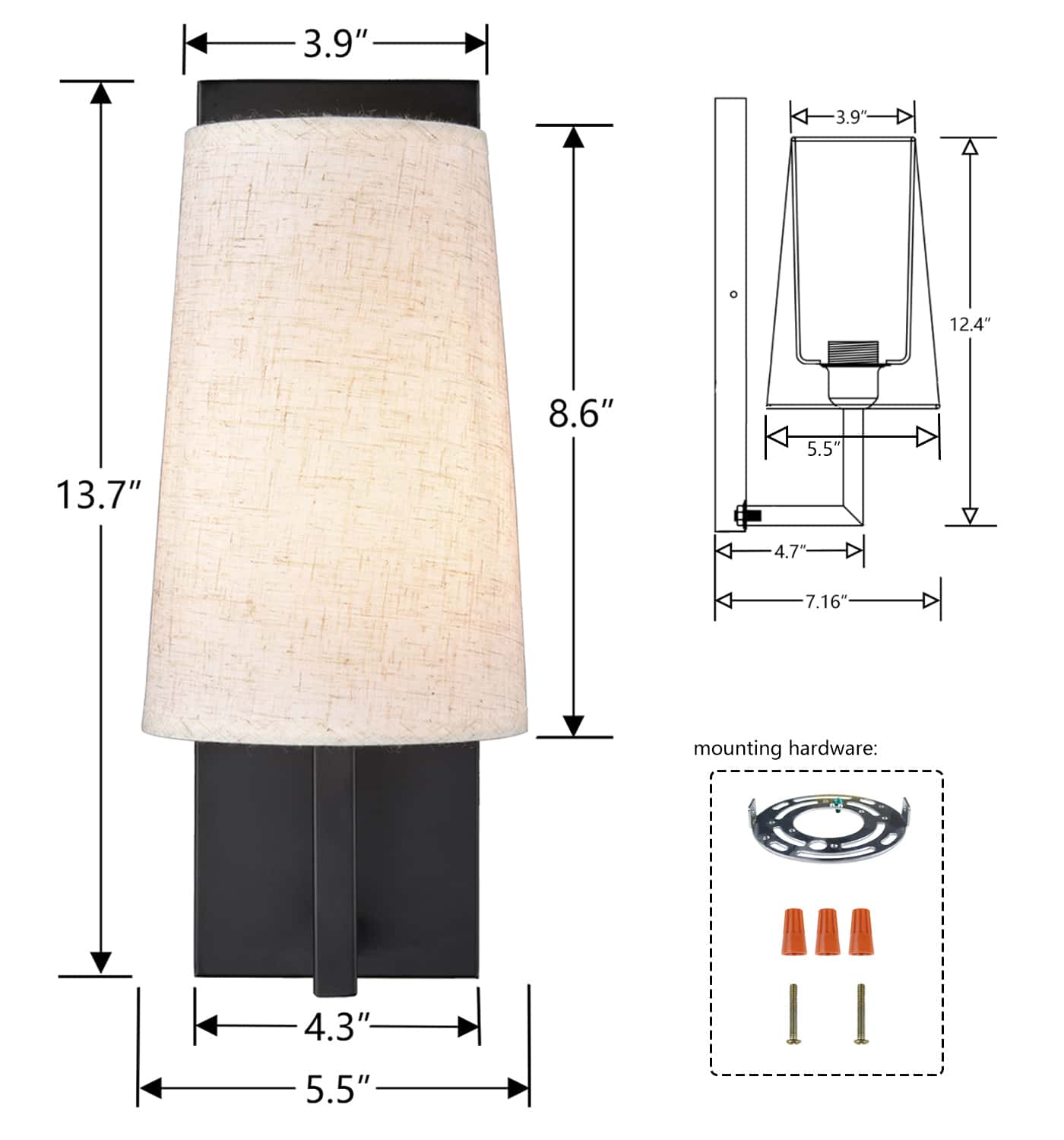 Black Wall Sconces Sets of Two Modern Fabric Shade Wall Lamps for Bedroom