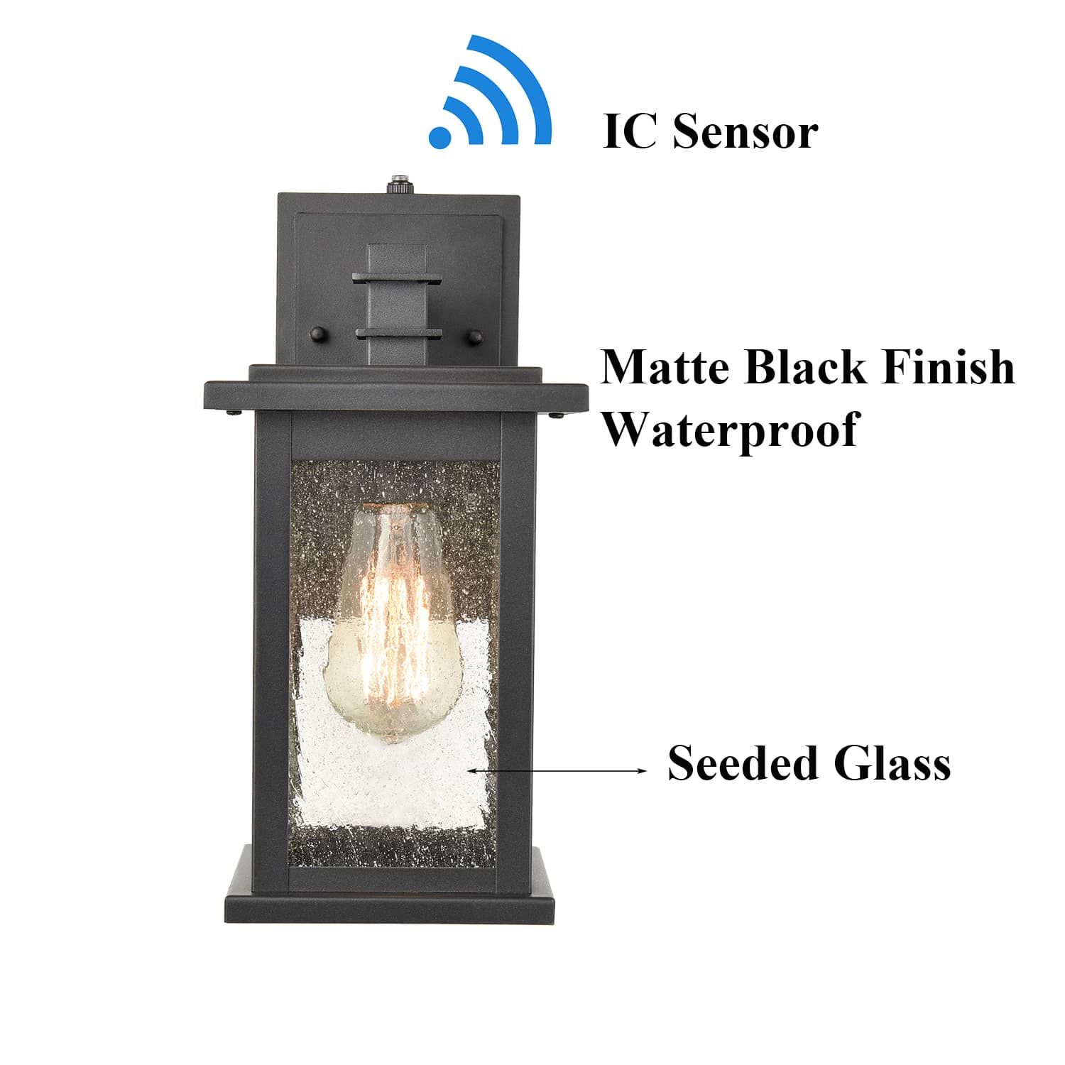 Dusk to Dawn Sensor Porch Light Seeded Glass Waterproof Exterior Lamp
