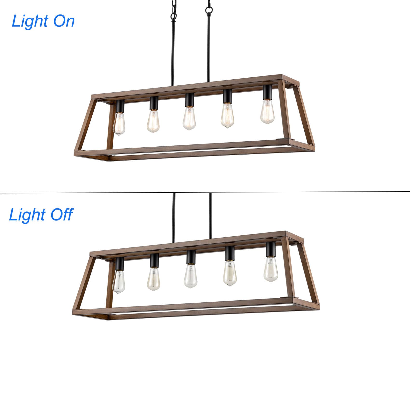 Farmhouse 5-Light Chandeliers for Dining Room Rustic Wood Grain Finish