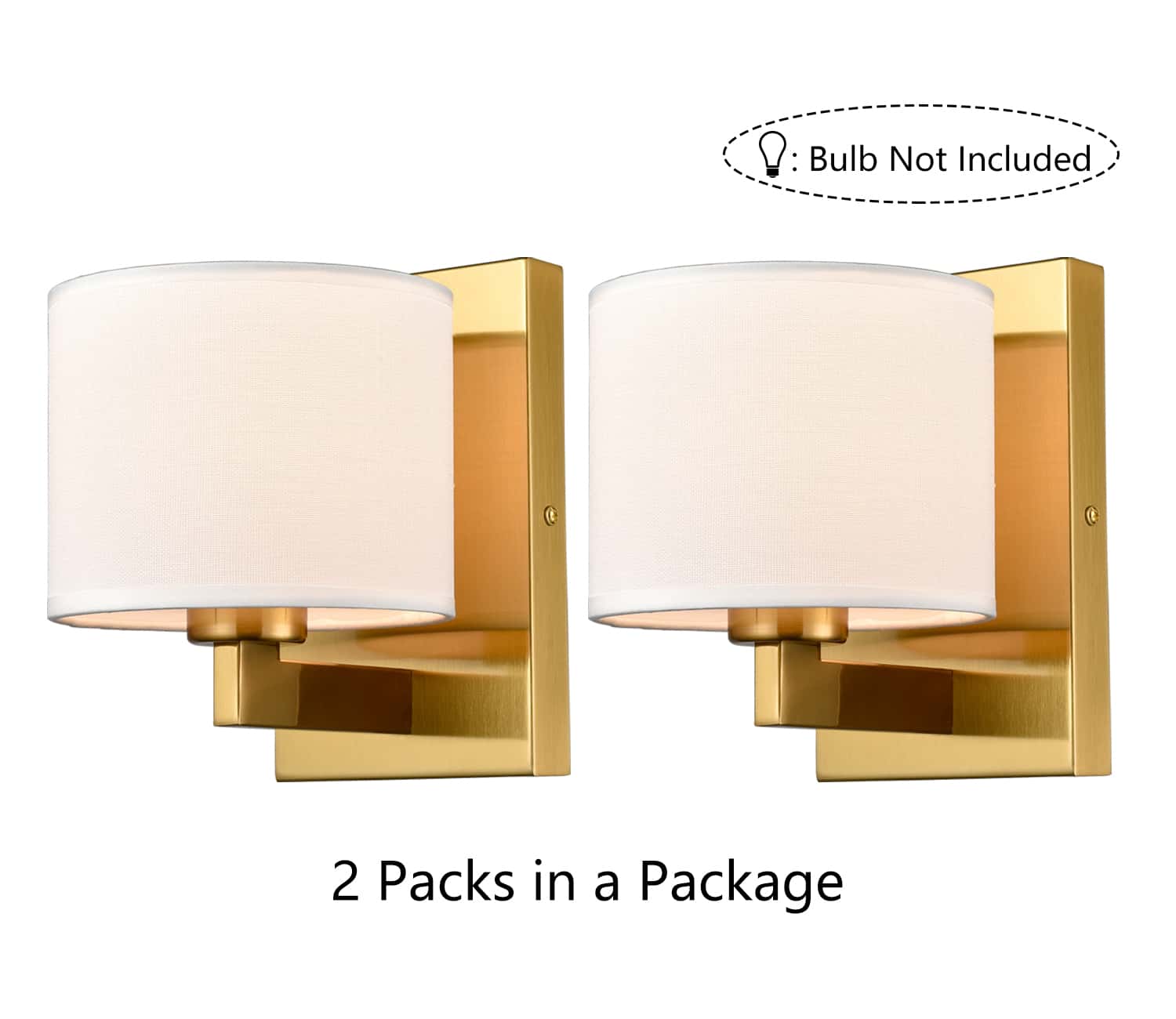 Gold Wall Sconces Set of Two Fabric Shade Wall Lamps for Bedroom