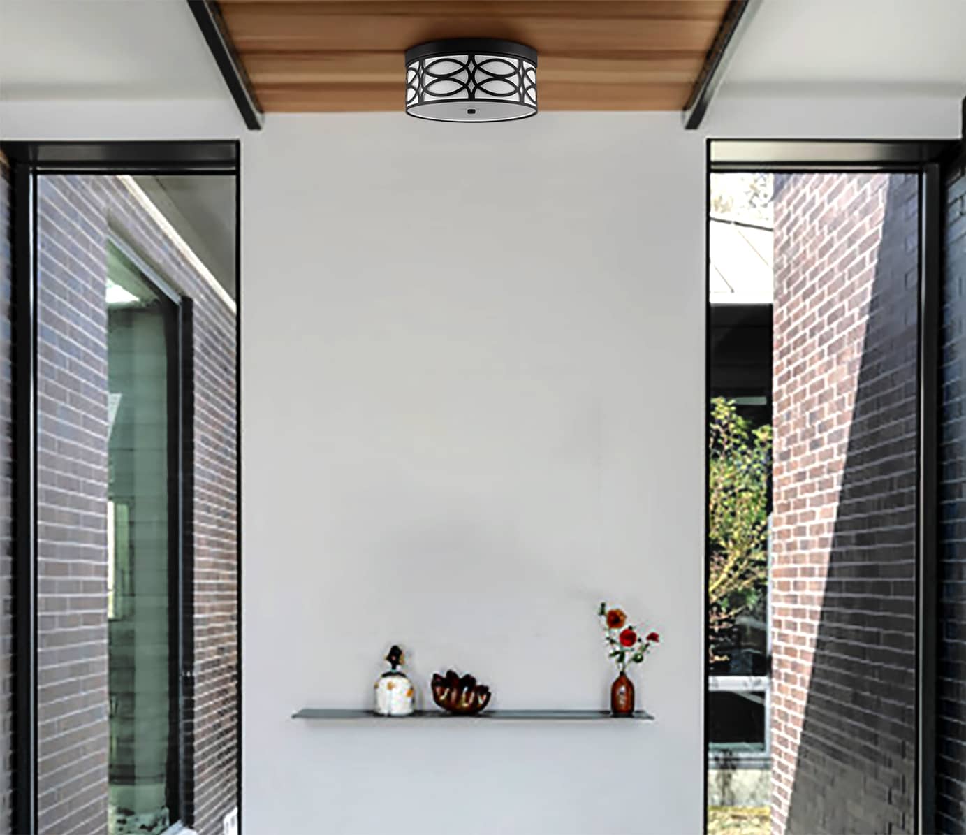 Modern LED Flush Mount Ceiling Light Black Linen Drum Shade Light Fixture Dimmable