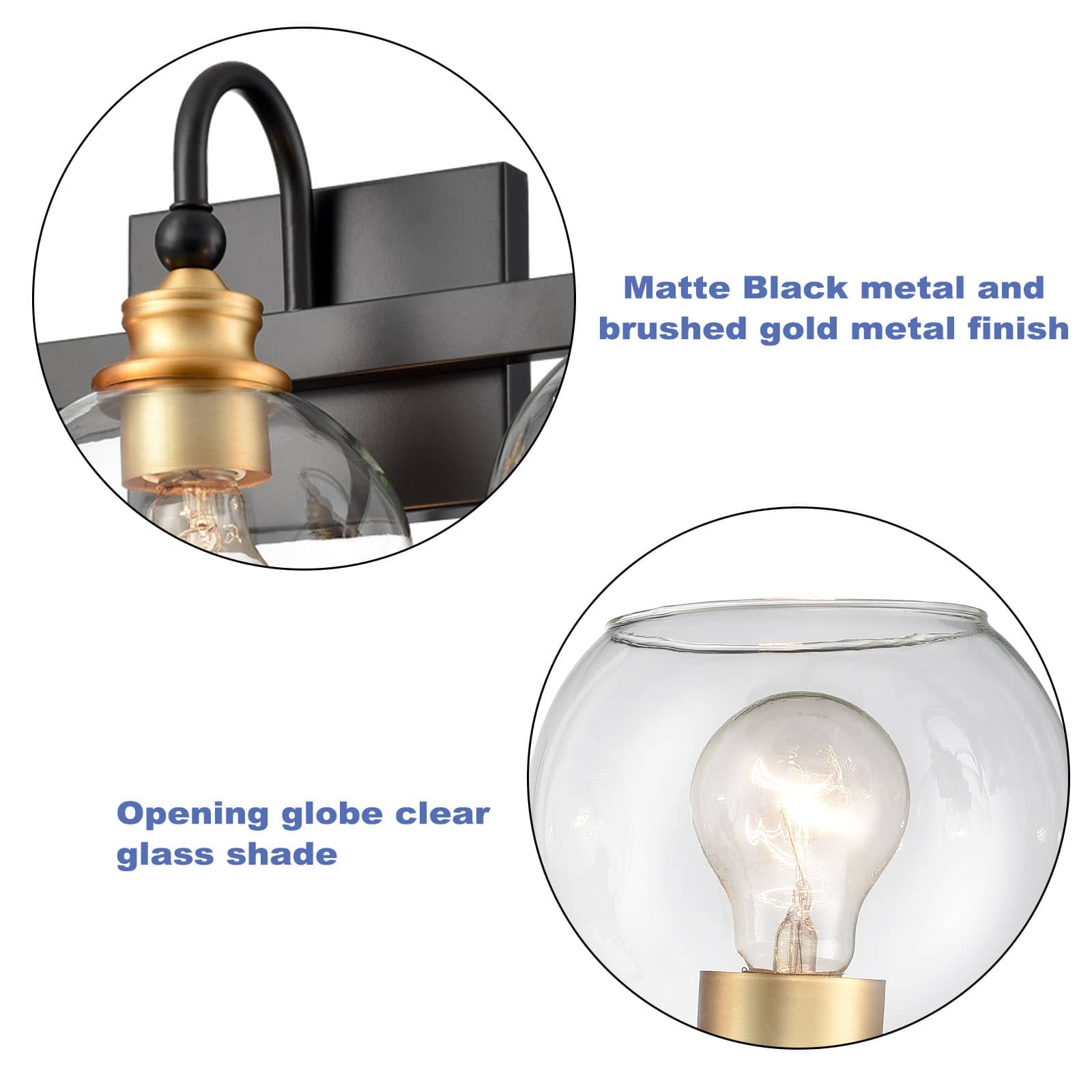 4-light Modern Black Metal with Globe Clear Glass Shade Wall Sconces