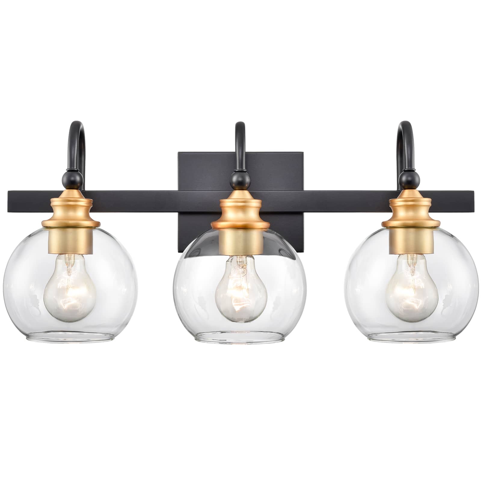 3-light Modern Black Metal with Globe Clear Glass Shade Wall Sconces