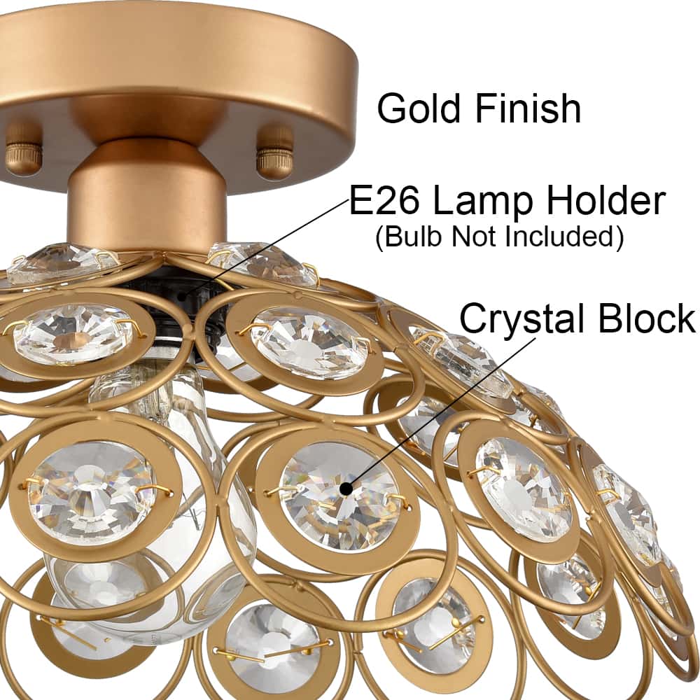 Gold Semi Flush Mount Ceiling Light Crystal Ceiling Hallway Light Fixtures