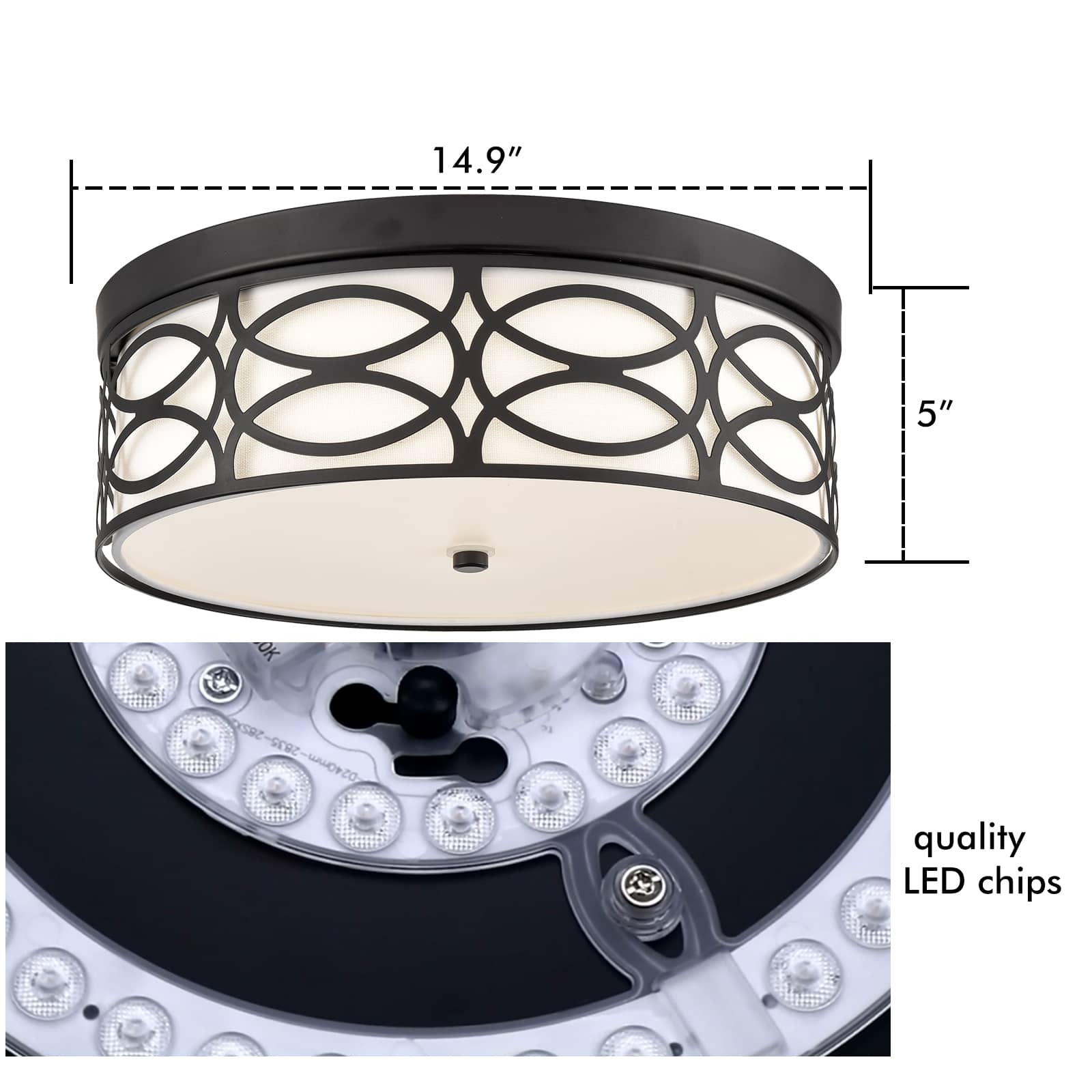 Modern Dimmable LED Flush Mount Ceiling Light Black Linen Drum Shade