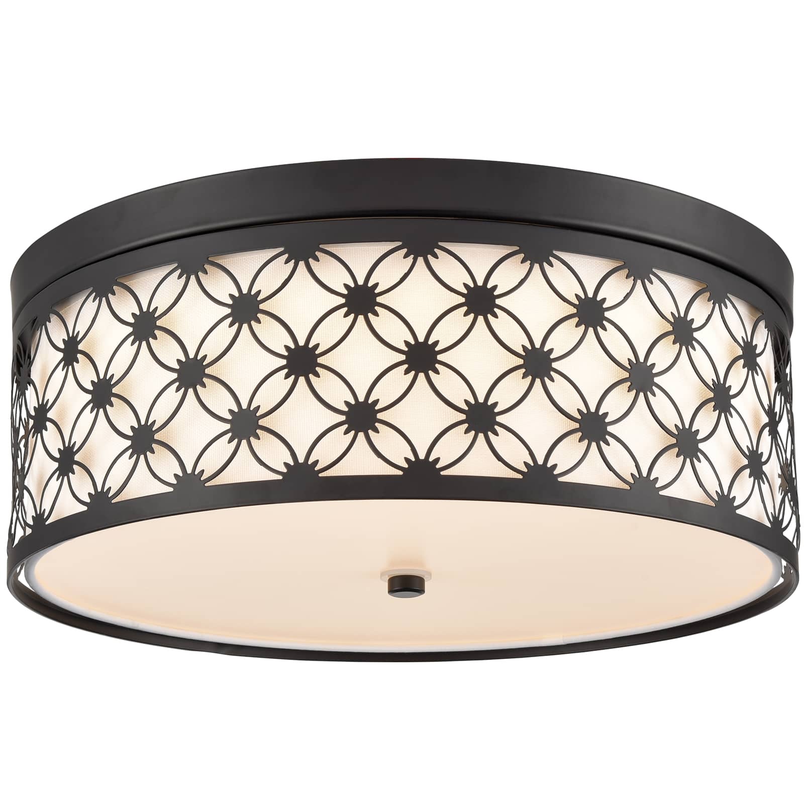 Modern 15'' Round Drum Shade Black Metal Dimmable LED Ceiling Light Hallway Light Fixtures