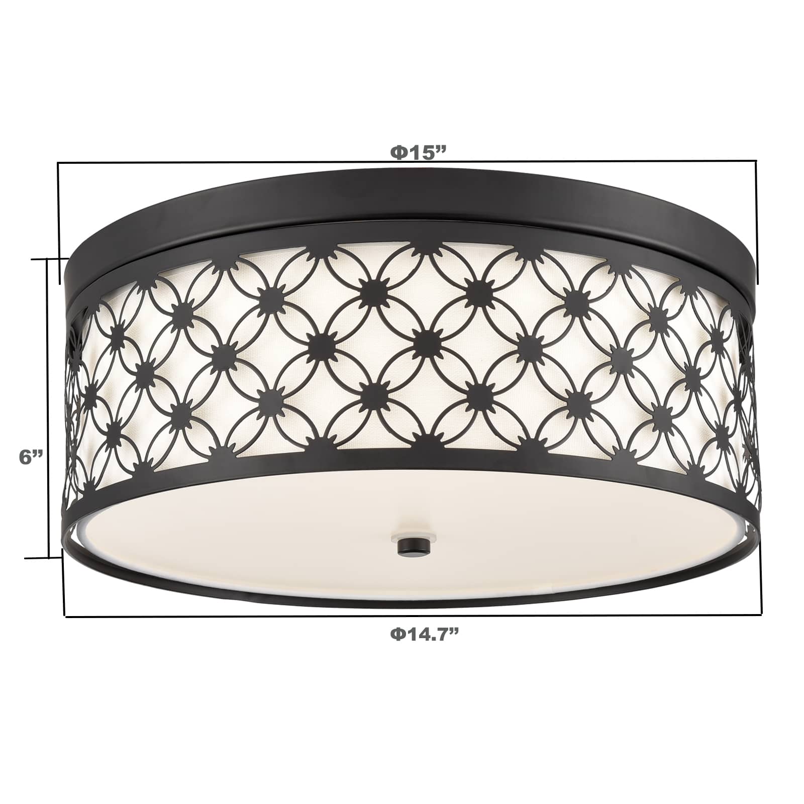 Modern 15'' Round Drum Shade Black Metal Dimmable LED Ceiling Light Hallway Light Fixtures