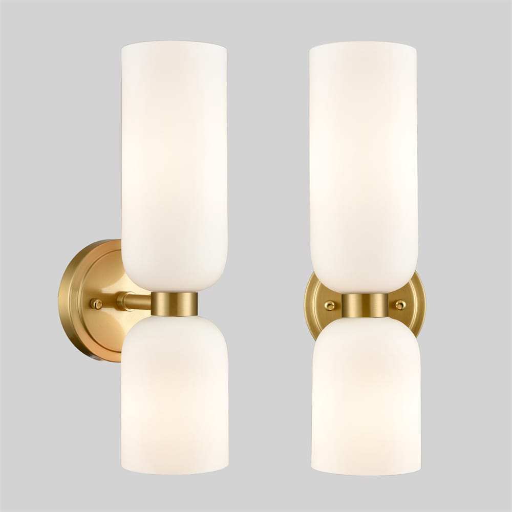 2-Pack Modern Gold Wall Sconces 2-Light Vanity Light,Milky White Glass