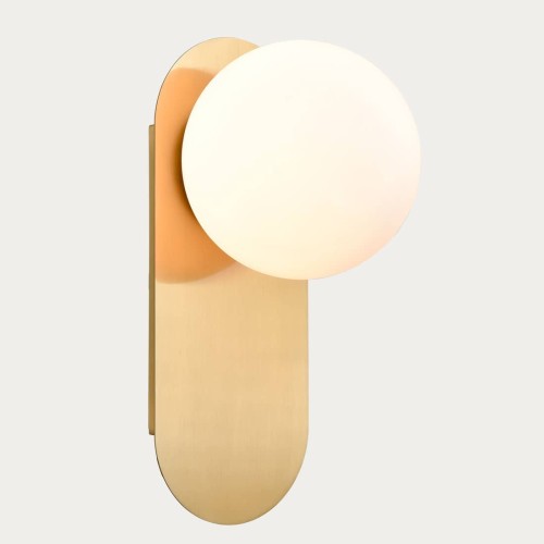 Modern Brass Globe Wall Light Sconce with Opal Glass Shade