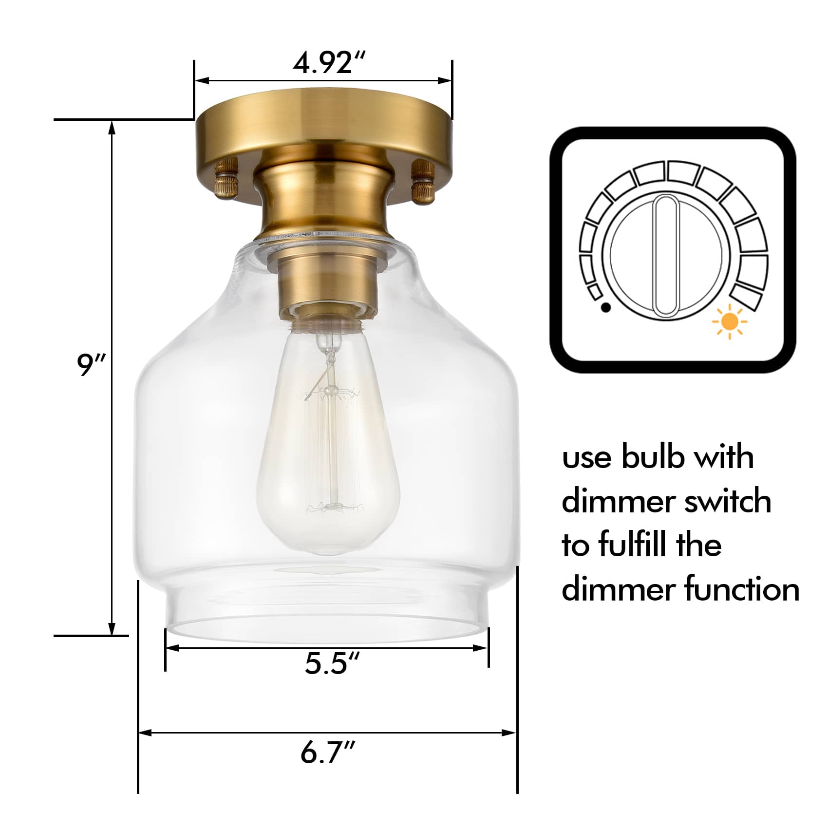 Mid-Century mini Glass Ceiling Light Brass Dimmable Light Fixture
