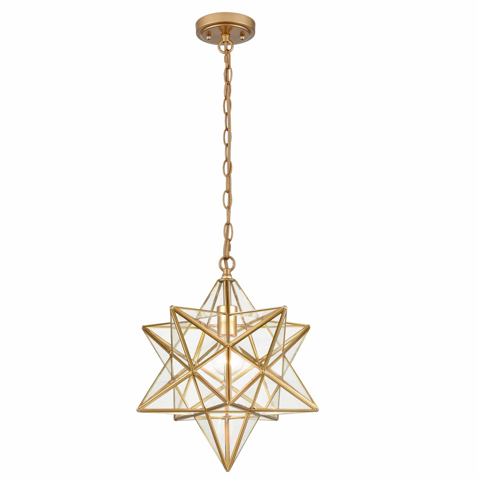 Brass Moravian Star Pendant Lights Clear Glass Shade, 15-Inch
