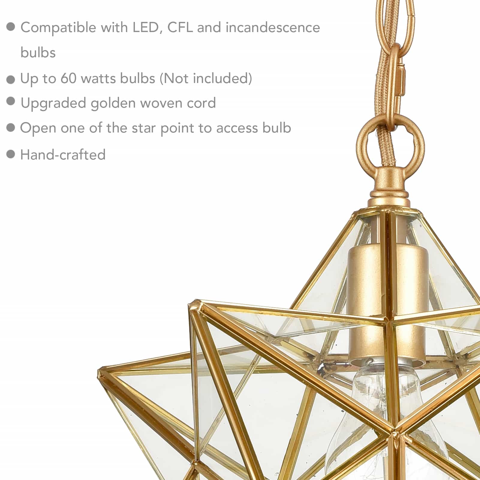 Brass Moravian Star Pendant Light 14-inch Clear Glass Shade