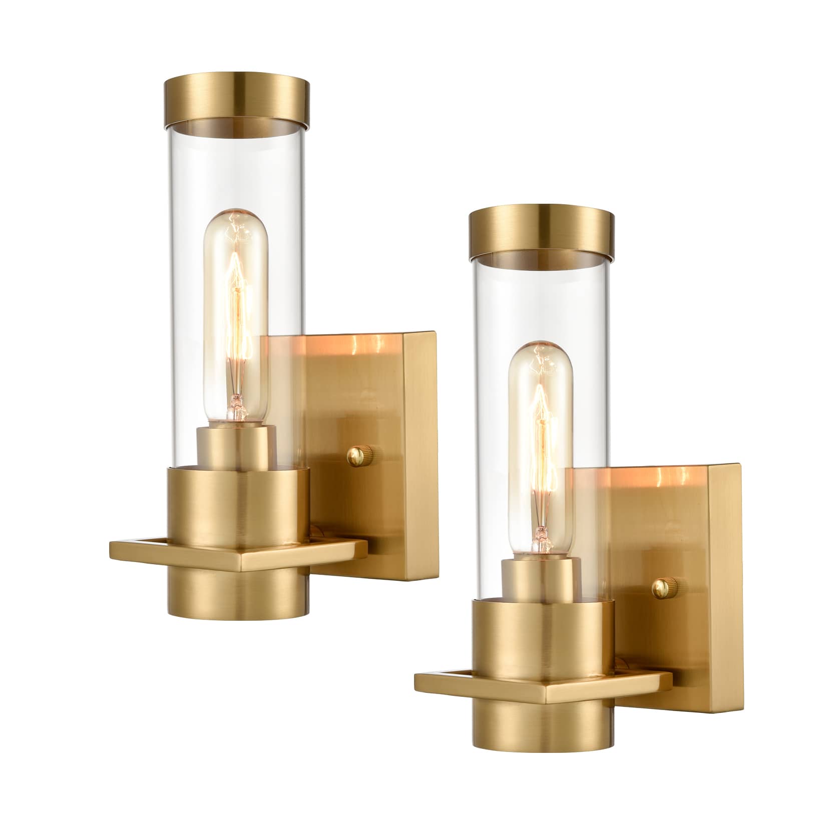 Modern Brass Gold with Cylindrical Glass Shade Wall Light Fixtures Set of 2