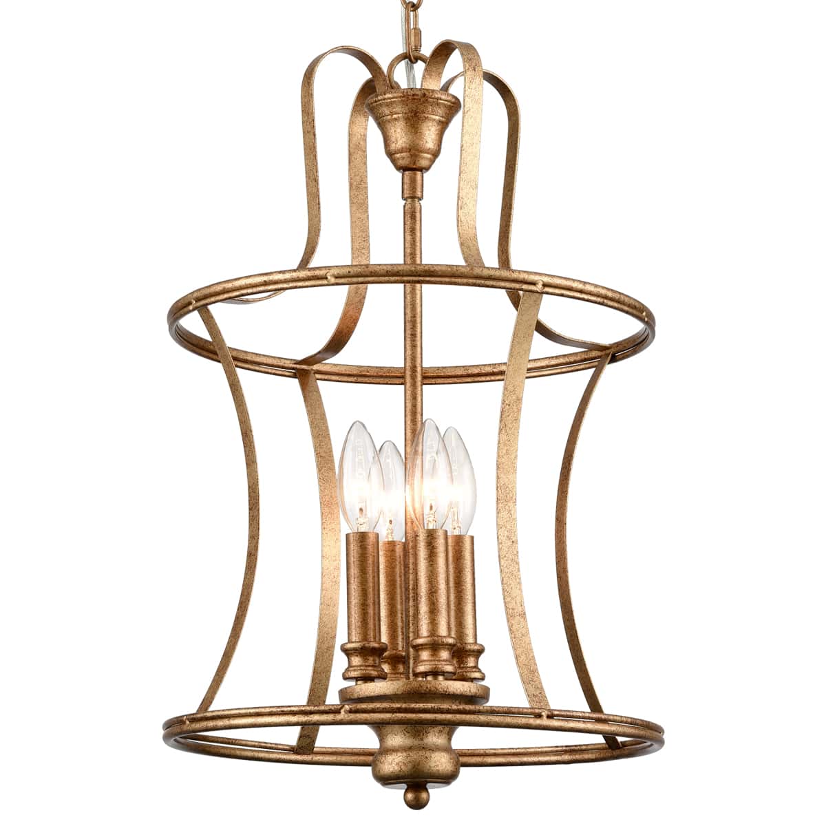 4-Light Farmhouse Chandelier Lantern Pendant Light Rusty Gold Finish
