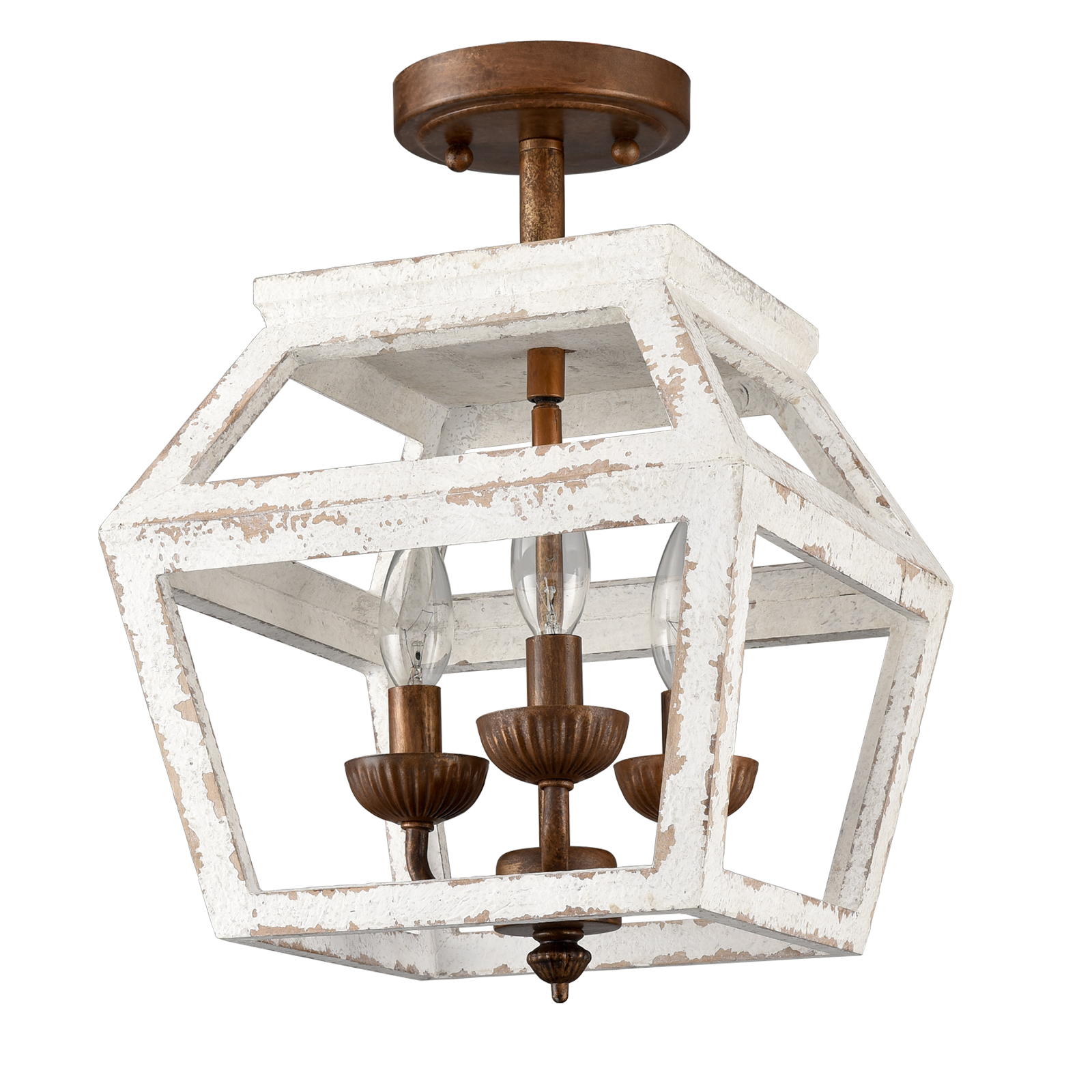 Farmhouse Wood Ceiling Light Distressed White Ceiling Chandelier
