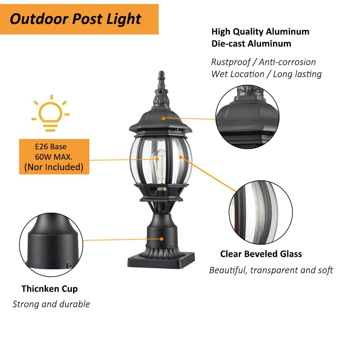 Industrial Outdoor Post Light Exterior Post Lantern with Pier Mount Matte Black
