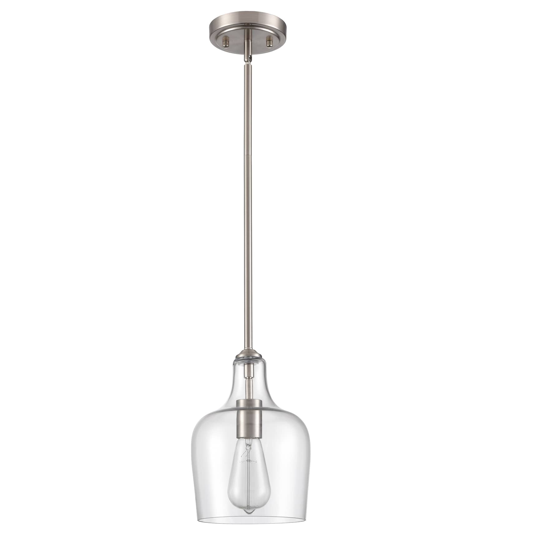 Modern Kitchen Pendant Lighting Brushed Nickel Rod-Hung, 1-Light