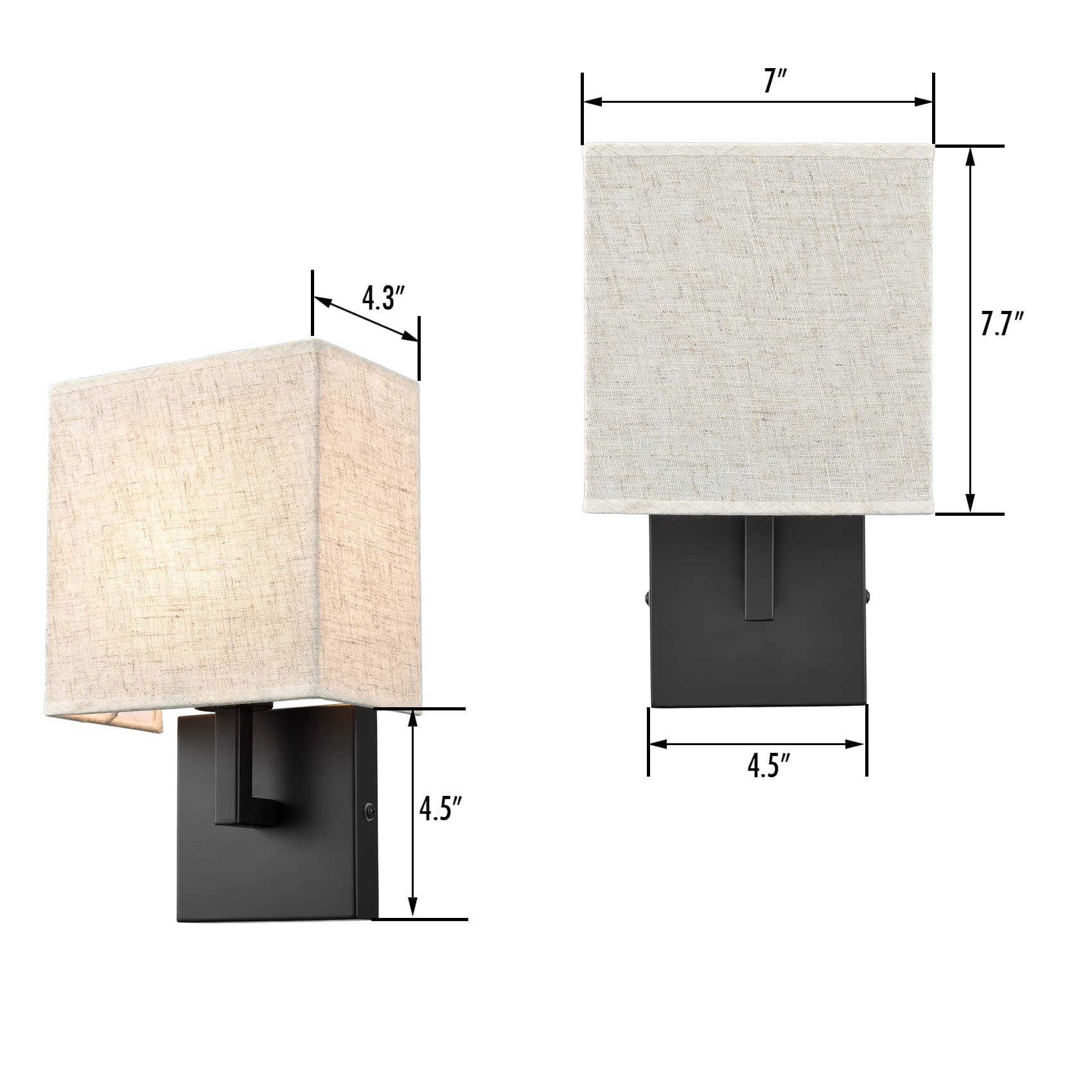 Modern Wall Sconce Black Metal with Khaki Fabric Shade Bedside