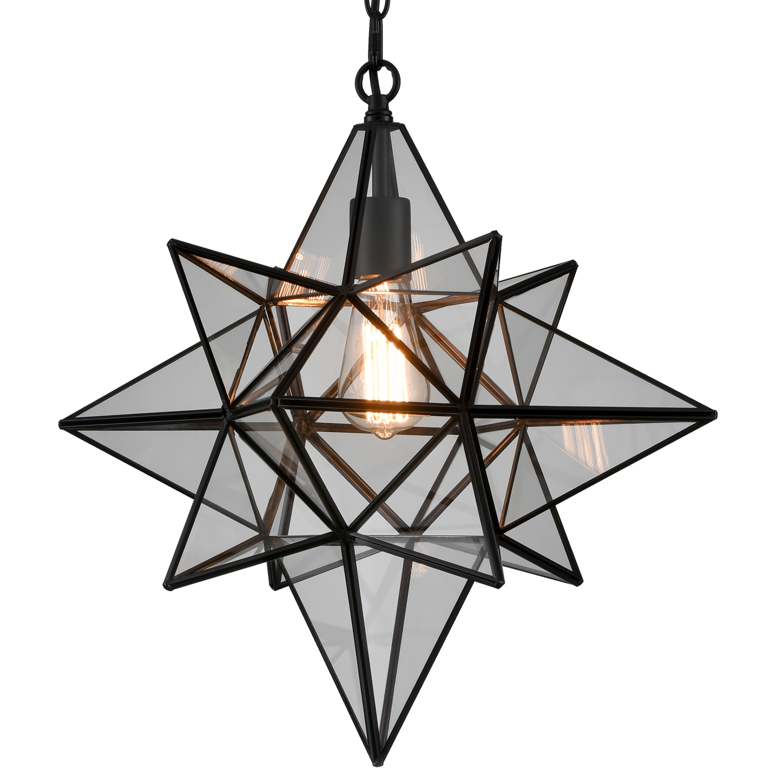 Moravian Star Light Black Pendant Lights Clear Glass Light 19 Inches