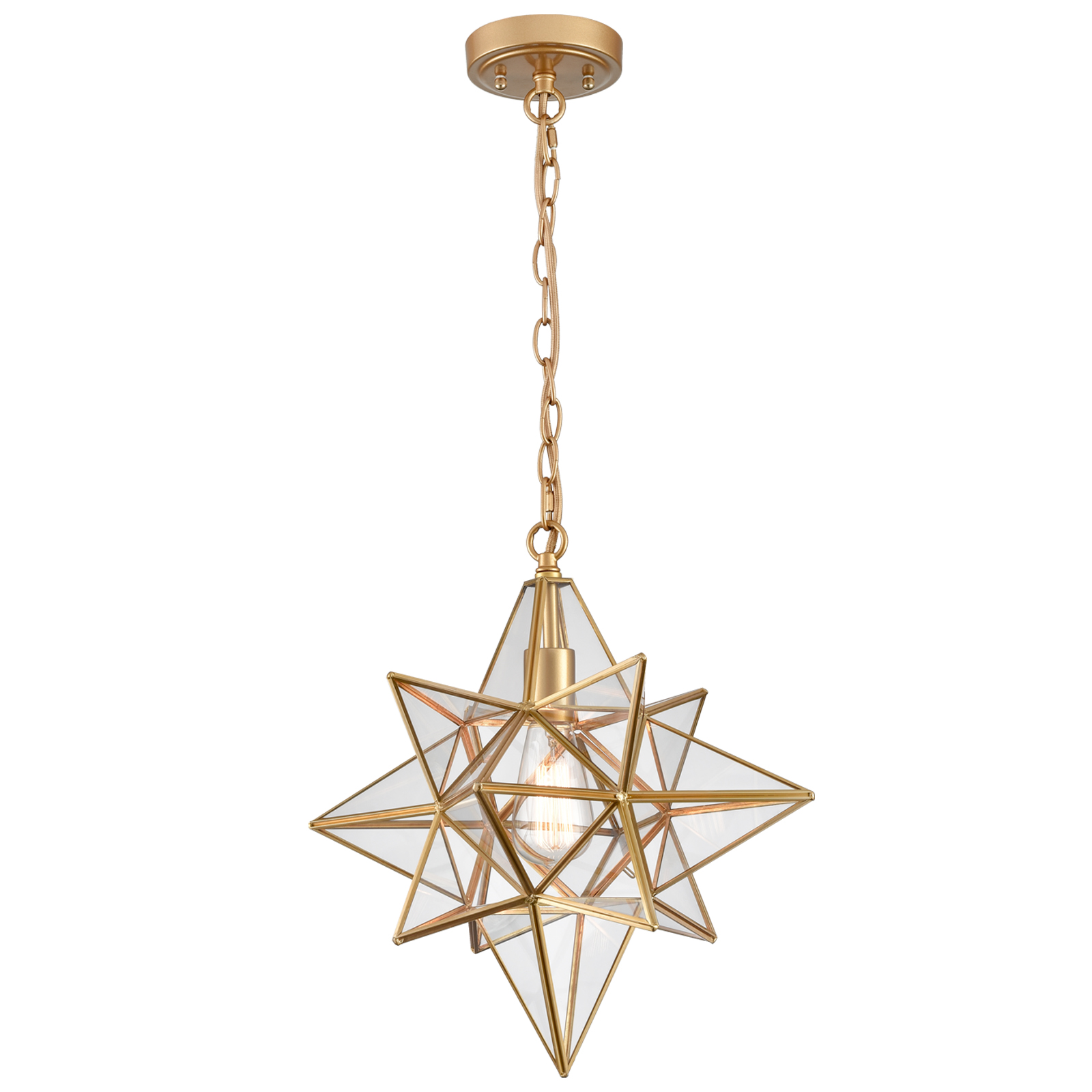 Moravian Star Pendant Lights Gold Finish Clear Glass Shade 16 Inches