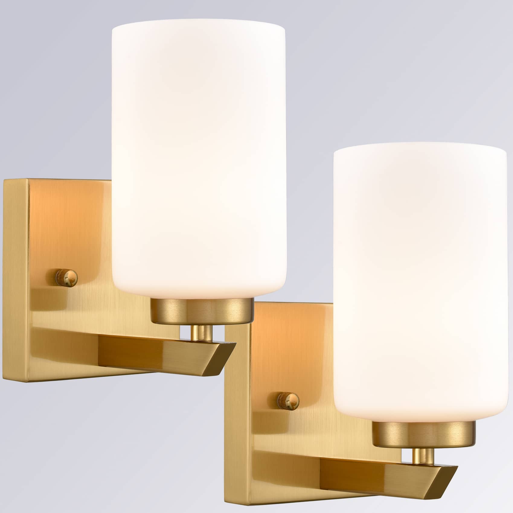 Opal Glass Cylinder Bathroom Wall Sconces Set of 2 Gold