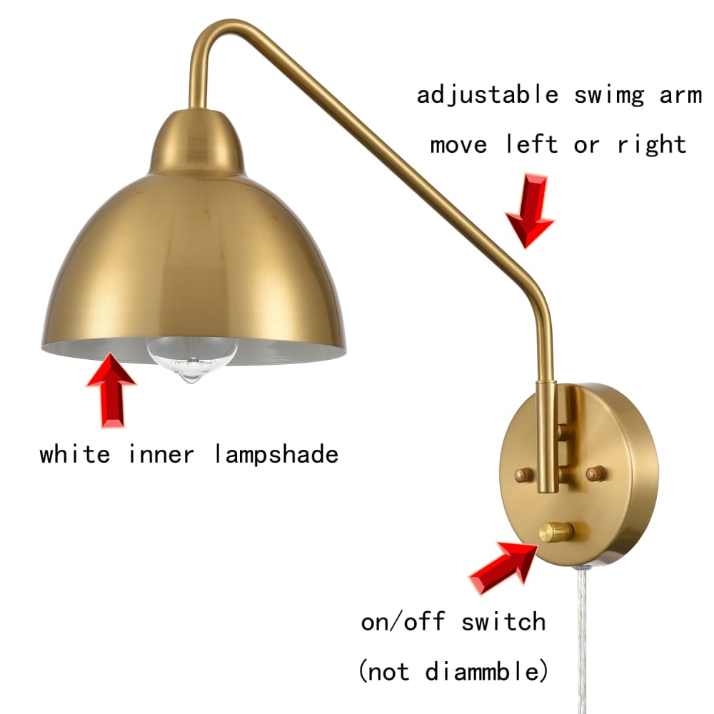 Swing Arm Wall Sconce Plug in Set of 2 Gold Light